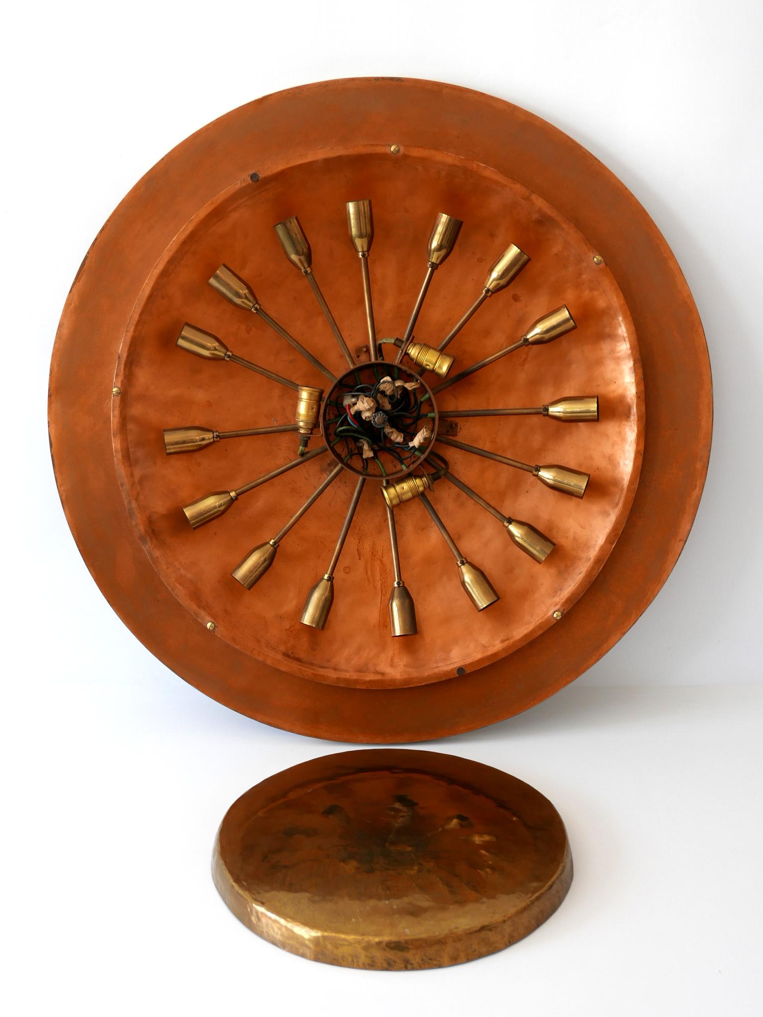 Huge Mid-Century Modern Copper & Brass Flush Mount or Wall Lamp, Germany, 1960s 15
