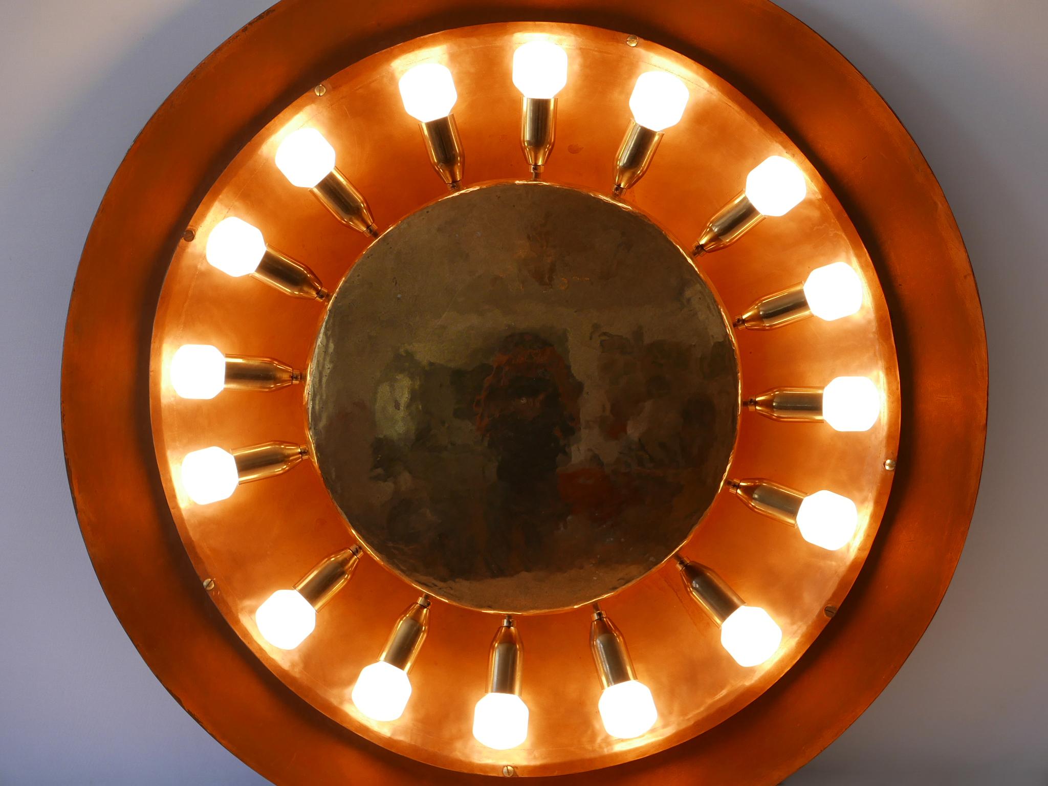 Huge Mid-Century Modern Copper & Brass Flush Mount or Wall Lamp, Germany, 1960s 1