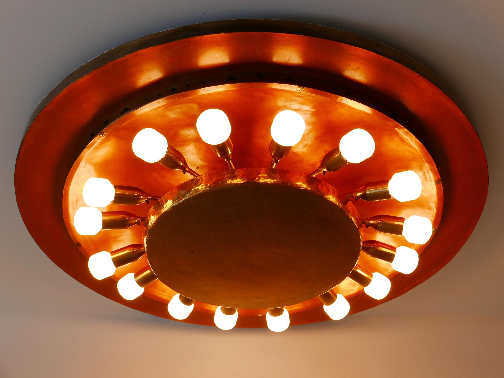 Huge Mid-Century Modern Copper & Brass Flush Mount or Wall Lamp, Germany, 1960s 3