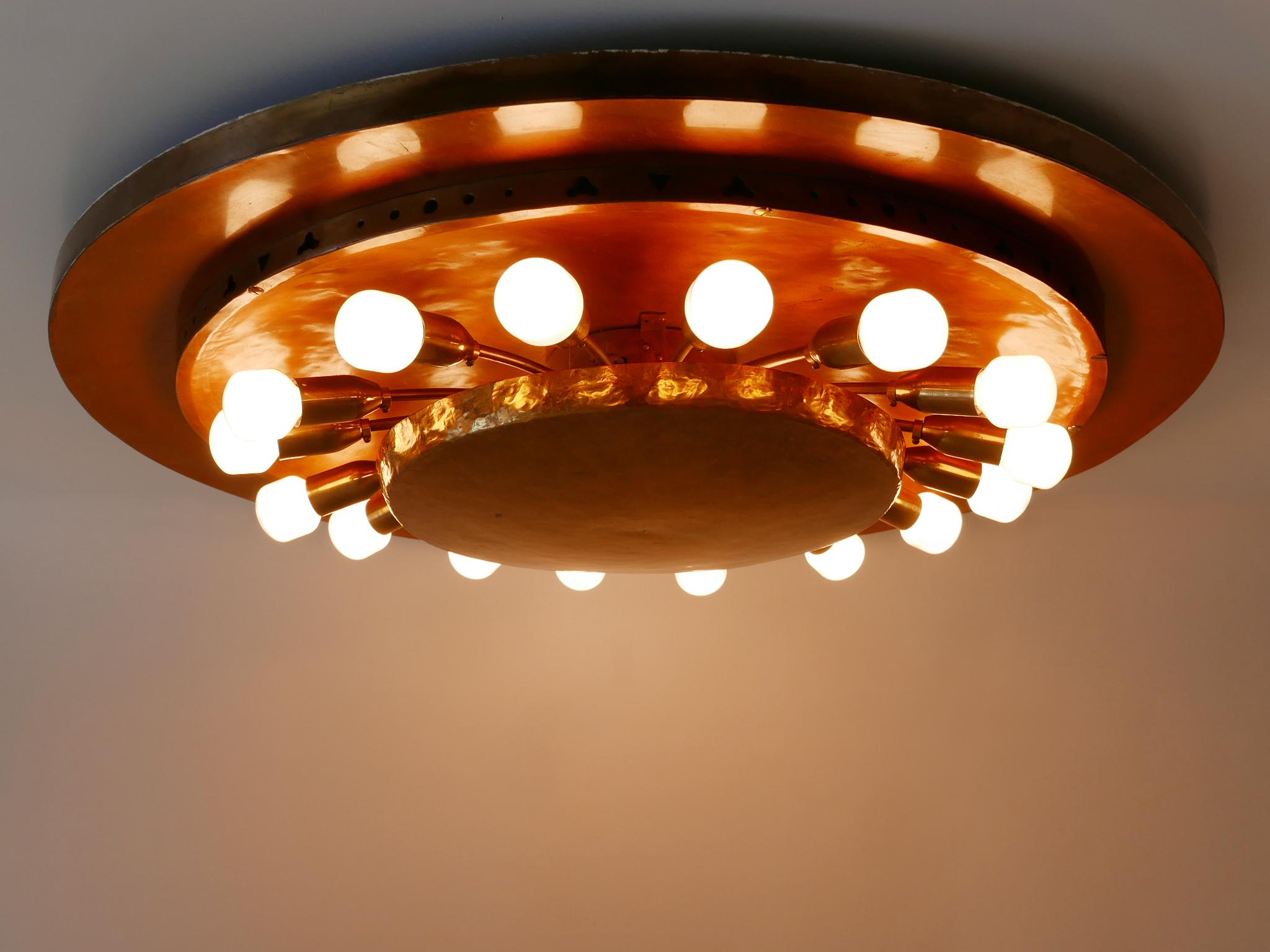 Huge Mid-Century Modern Copper & Brass Flush Mount or Wall Lamp, Germany, 1960s 5