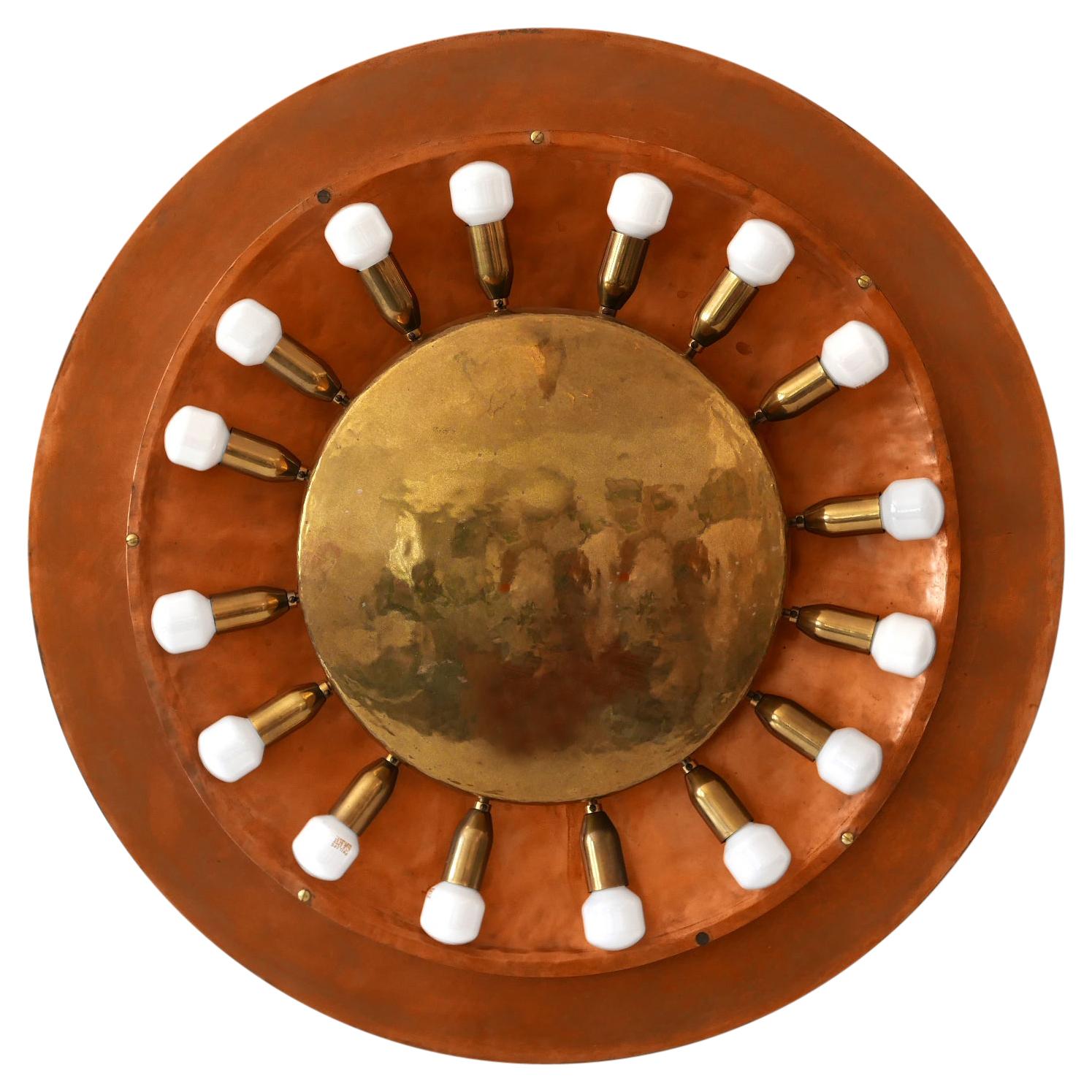 Huge Mid-Century Modern Copper & Brass Flush Mount or Wall Lamp, Germany, 1960s
