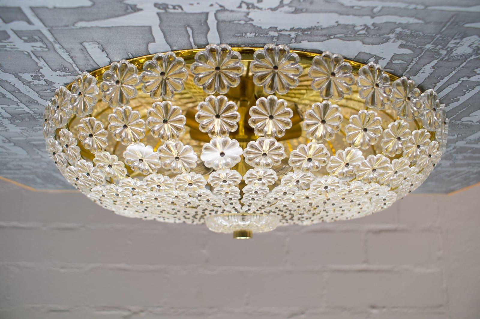 Hollywood Regency Huge Mid-Century Modern Floral Glass Wall and Ceiling Lamp, 1960s