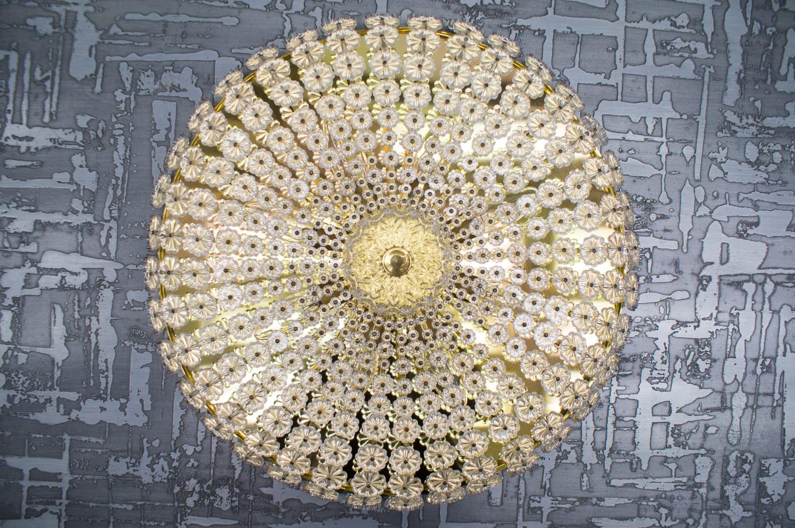 German Huge Mid-Century Modern Floral Glass Wall and Ceiling Lamp, 1960s
