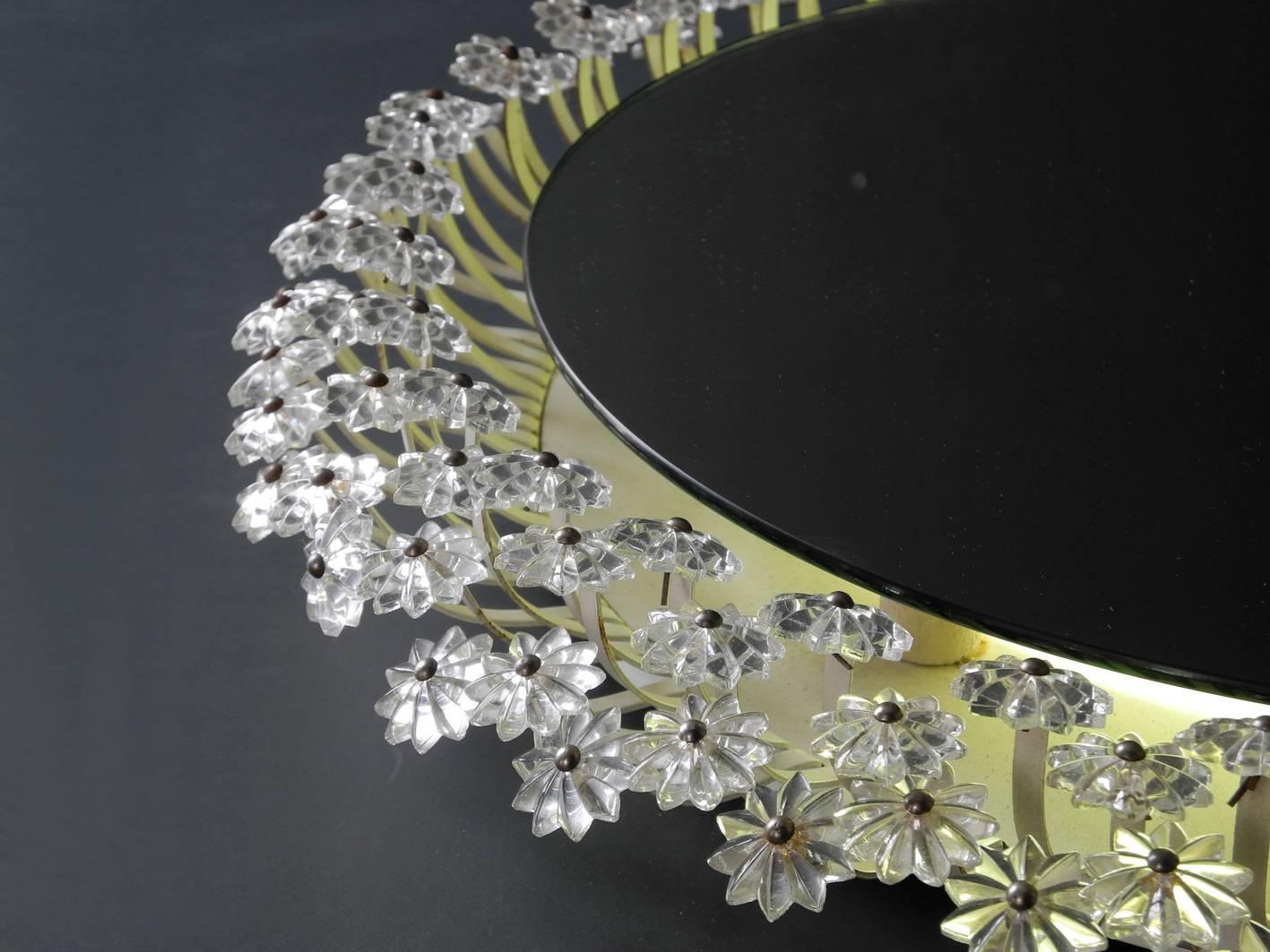 German Huge Mid-Century Modern Floral Mirror Illuminated by Rupert Nikoll