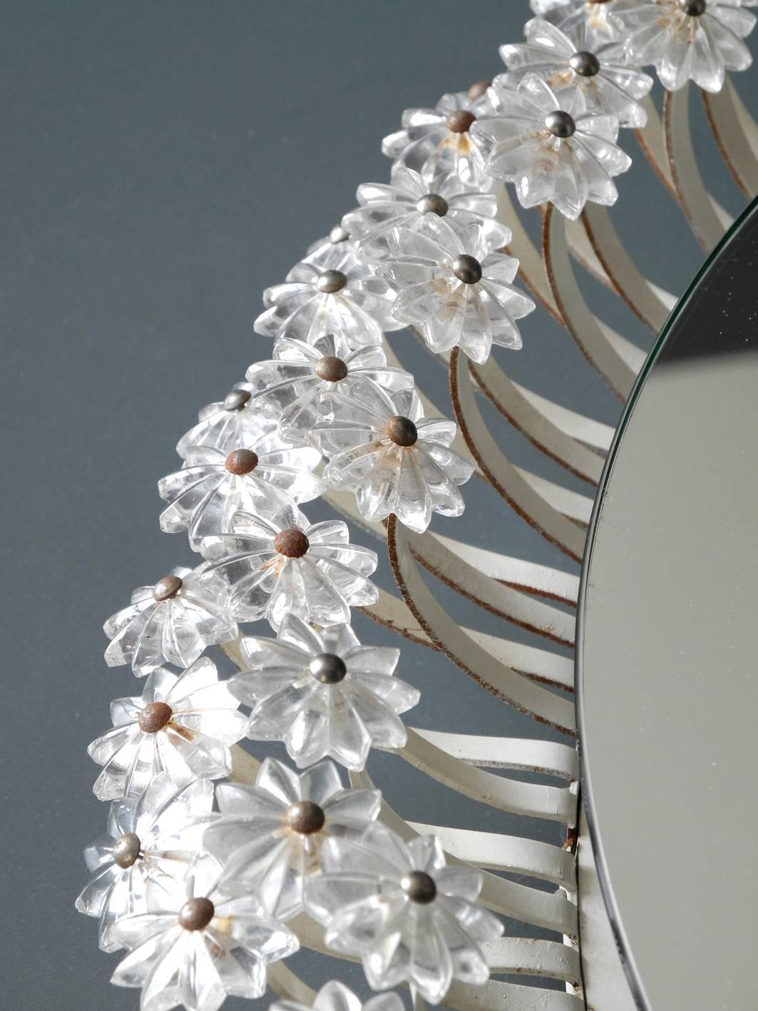 Mid-20th Century Huge Mid-Century Modern Floral Mirror Illuminated by Rupert Nikoll