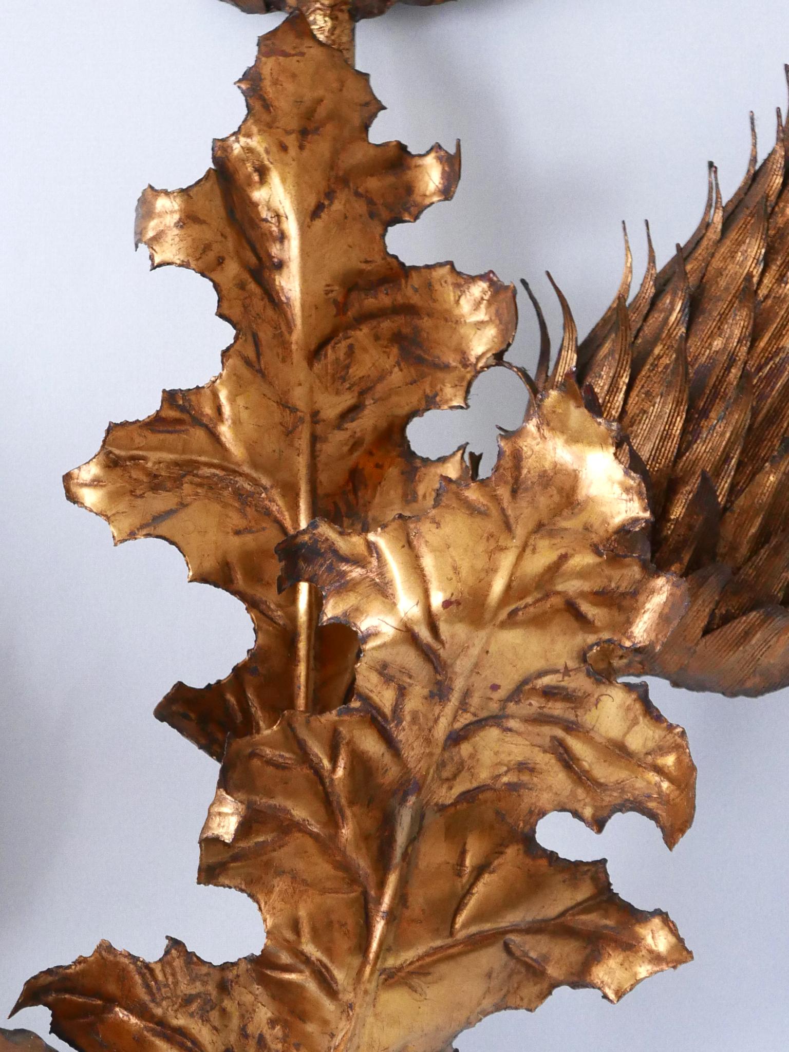 Huge Mid-Century Modern Gilt Metal Three Flamed Thistle Flower Sconce 1960s For Sale 6
