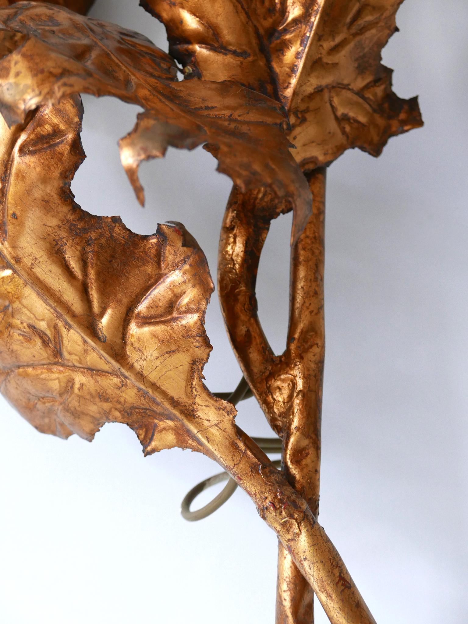 Huge Mid-Century Modern Gilt Metal Three Flamed Thistle Flower Sconce 1960s For Sale 8
