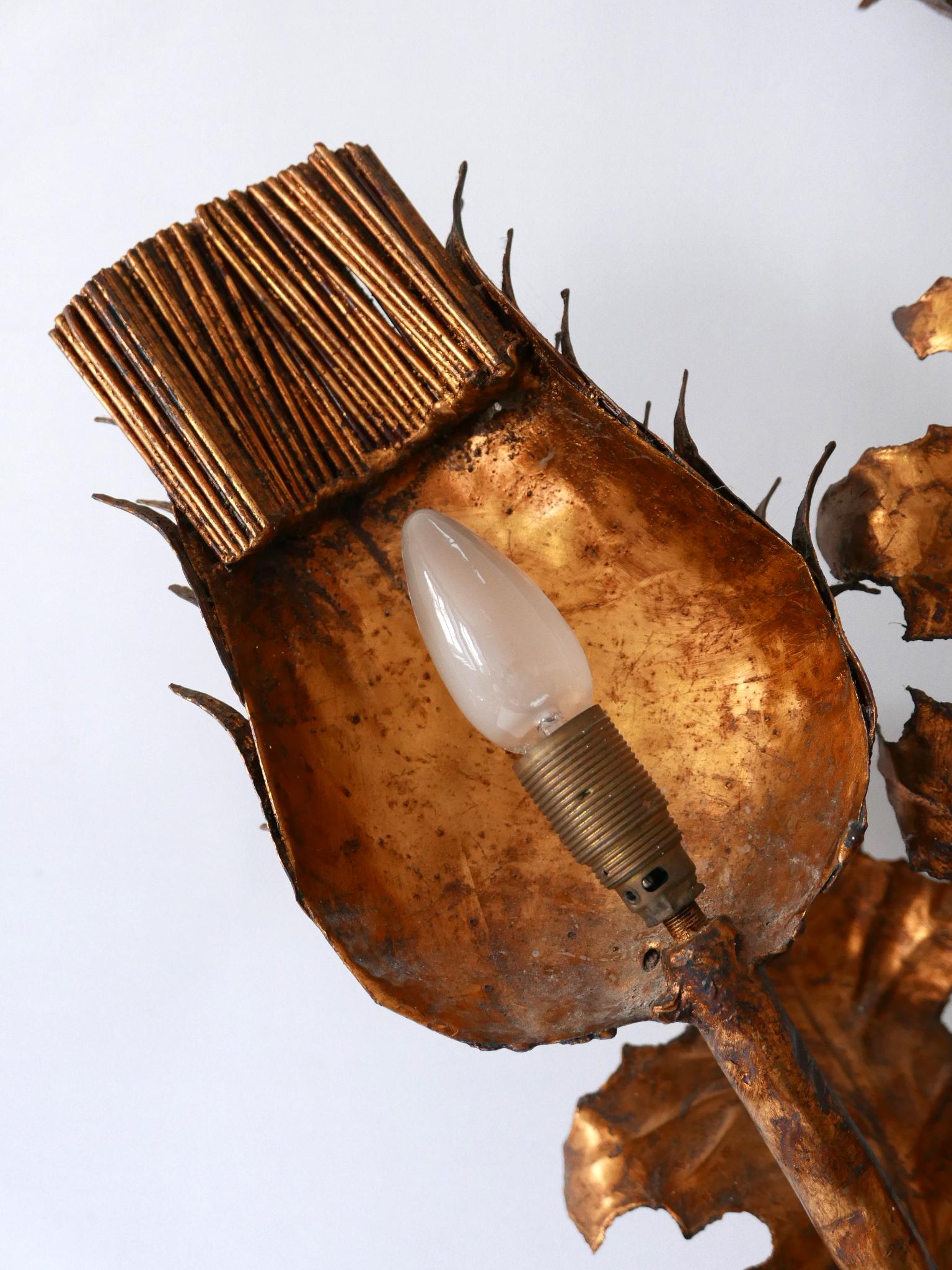 Huge Mid-Century Modern Gilt Metal Three Flamed Thistle Flower Sconce 1960s For Sale 11