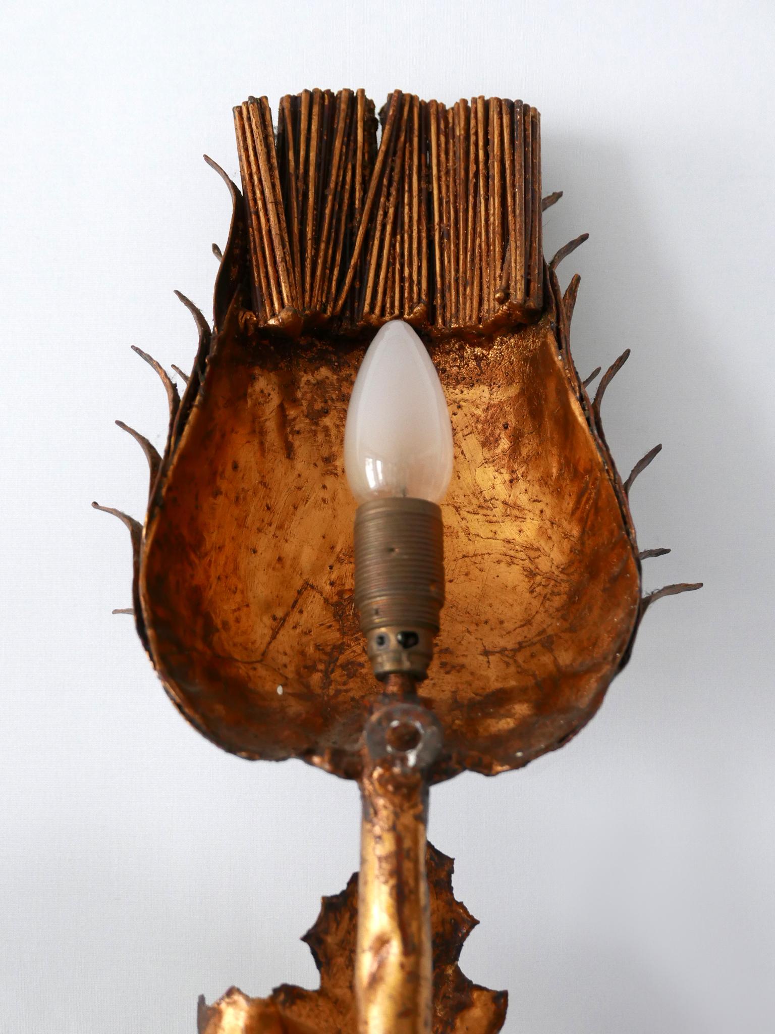 Huge Mid-Century Modern Gilt Metal Three Flamed Thistle Flower Sconce 1960s For Sale 12