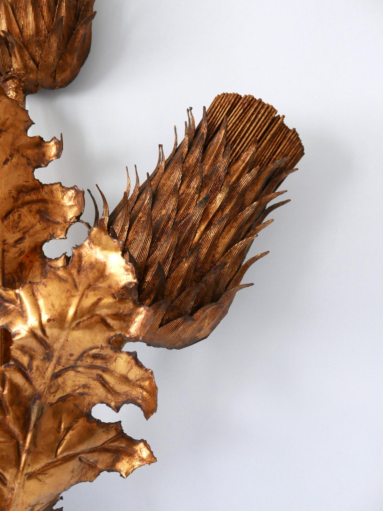 Huge Mid-Century Modern Gilt Metal Three Flamed Thistle Flower Sconce 1960s For Sale 4
