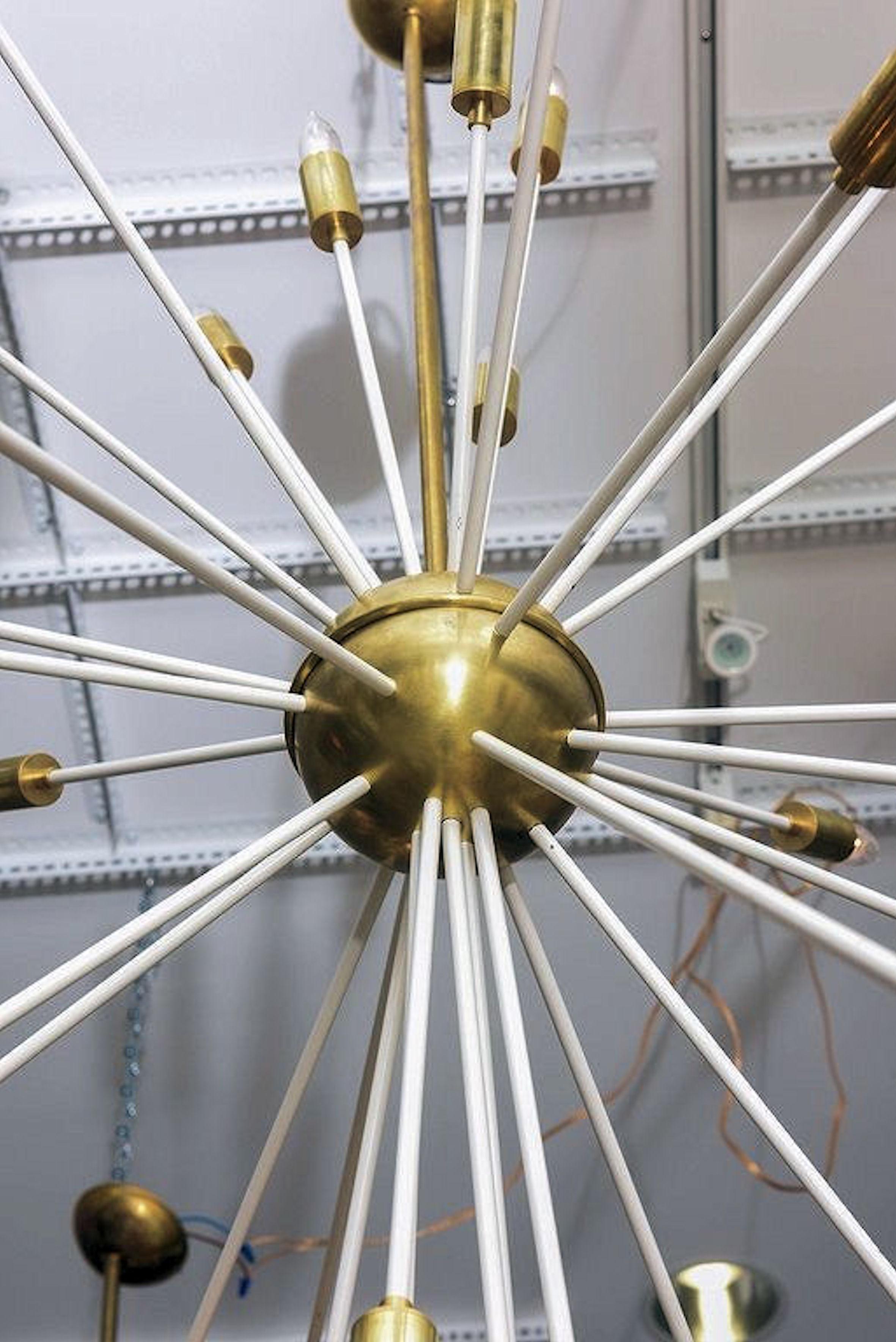 Large Brass Sputnik Chandelier, Mid-Century Modern, Stilnovo Style  1