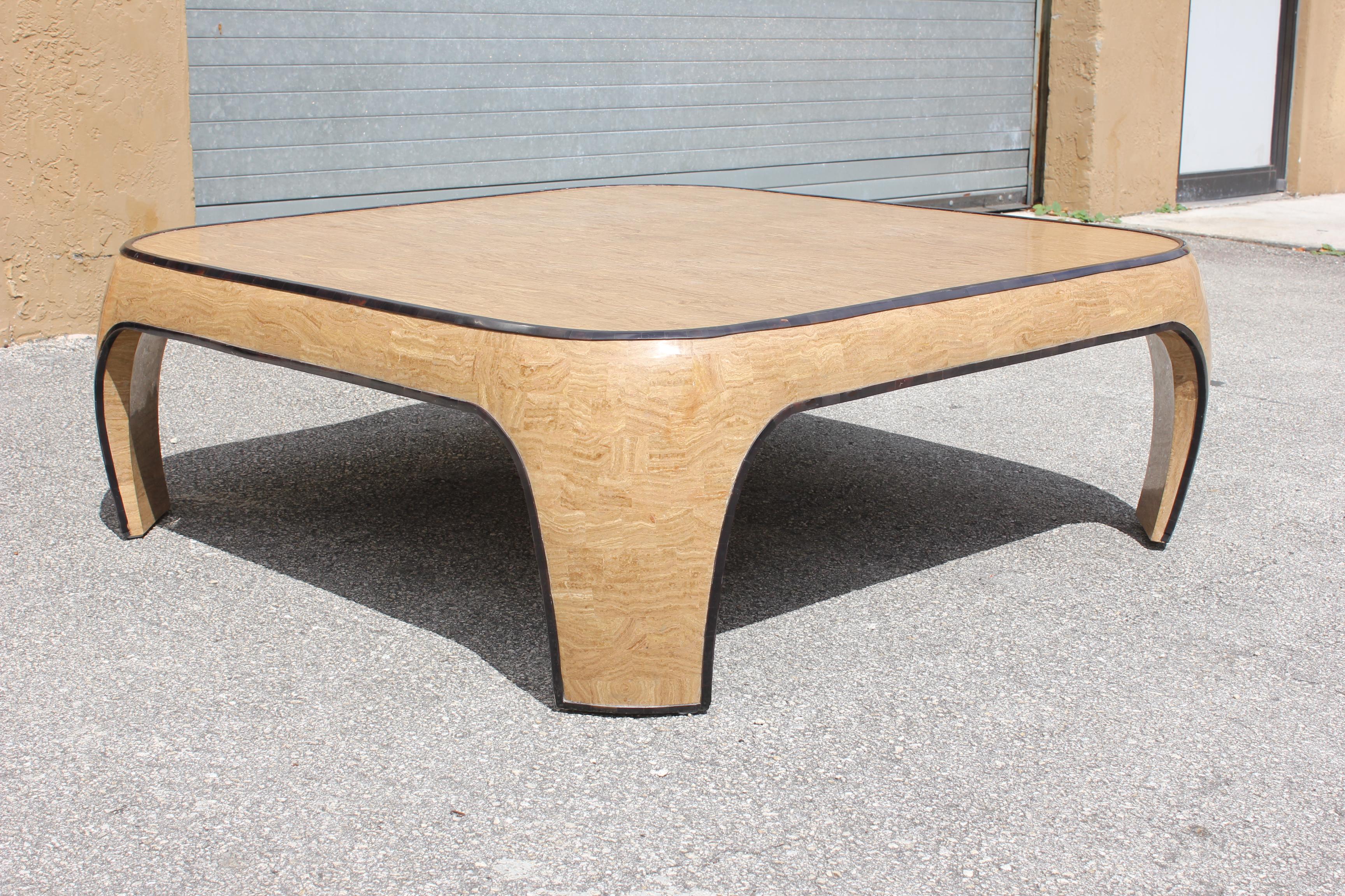 Huge Mid-Century Modern Maitland Smith Tessellated Stone Coffee Table, 1970s In Good Condition In Hialeah, FL