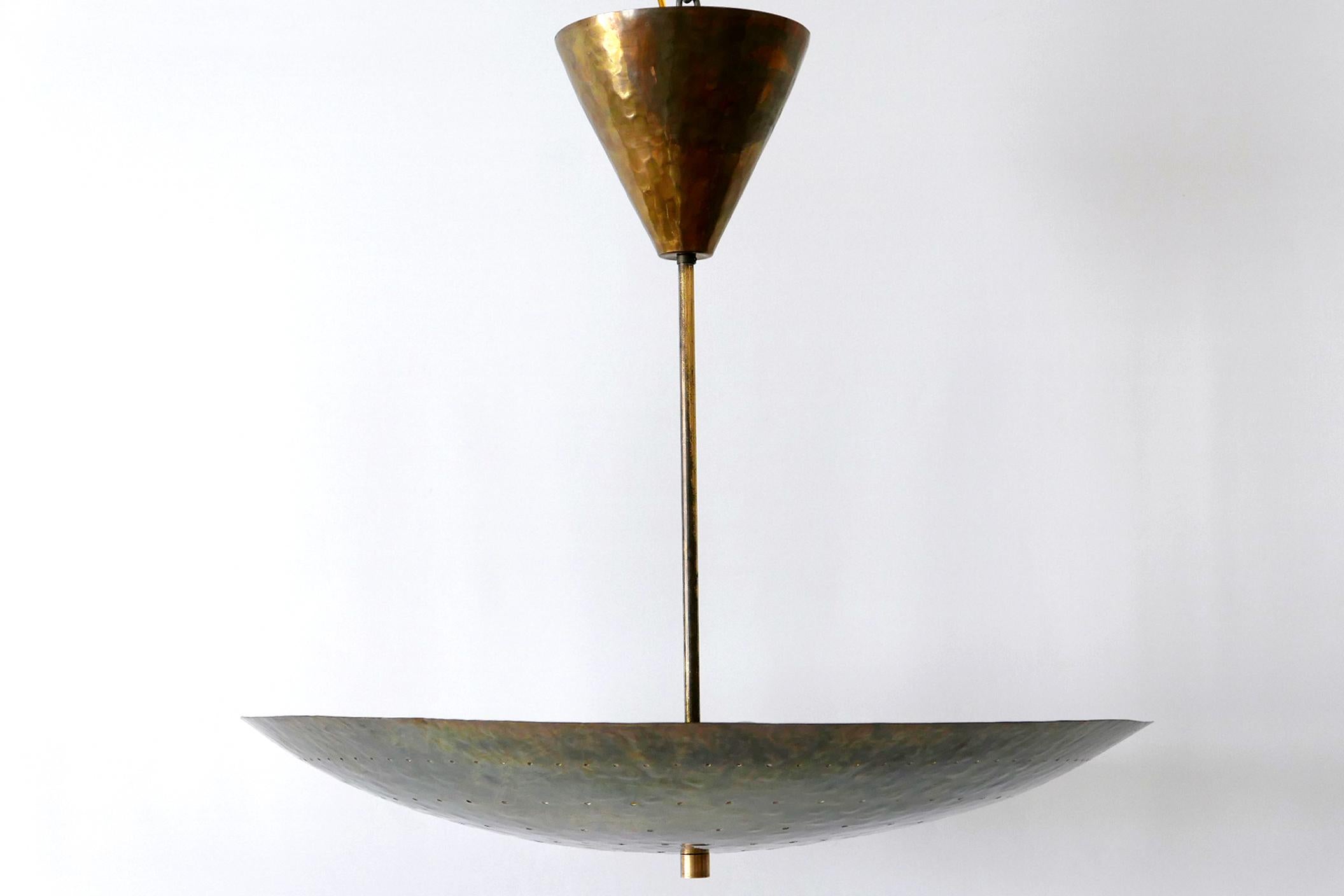 Hammered Huge Mid-Century Modern Perforated Brass Chandelier Pendant Lamp, 1950s, Germany