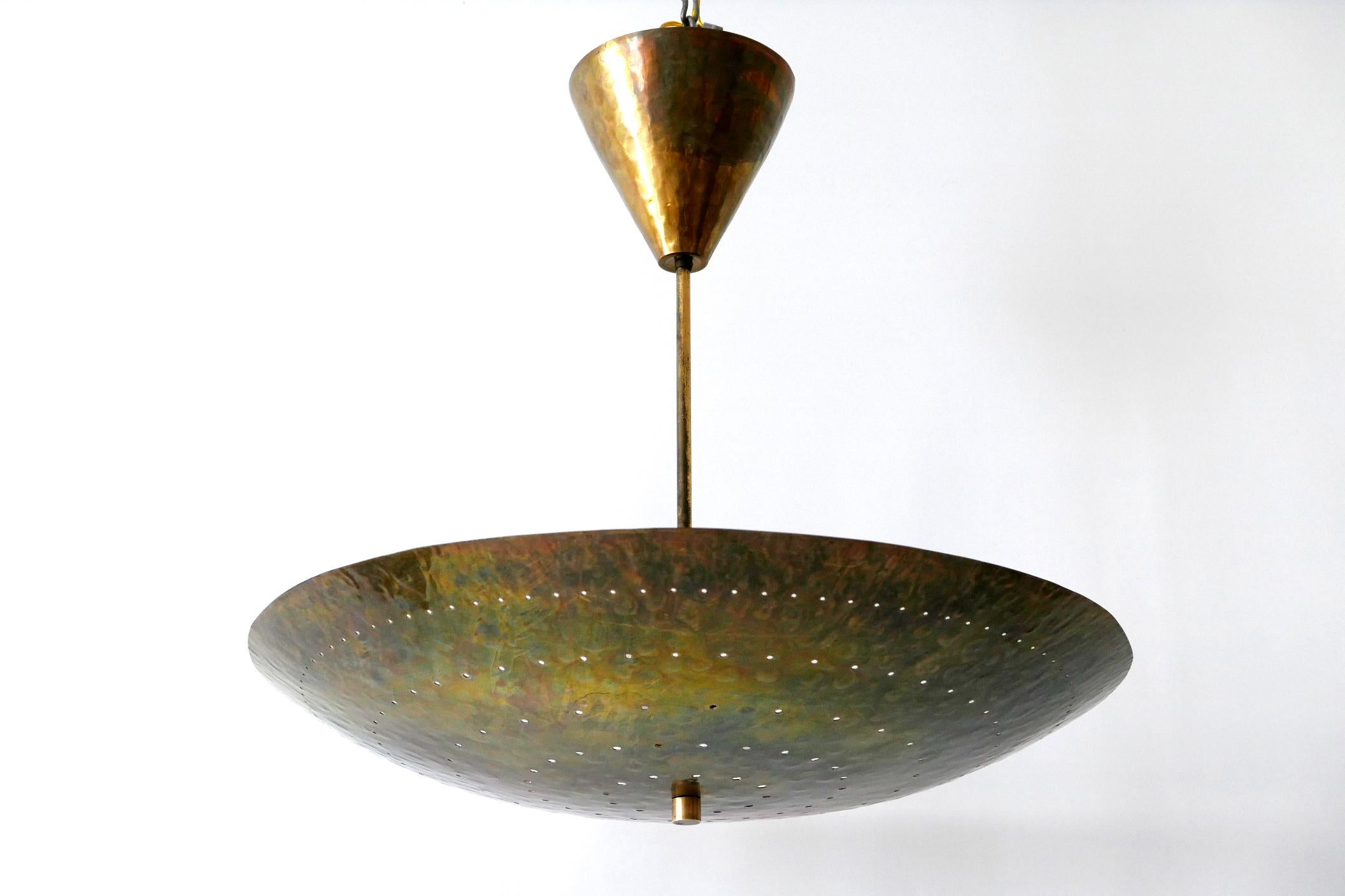 Huge Mid-Century Modern Perforated Brass Chandelier Pendant Lamp, 1950s, Germany In Good Condition In Munich, DE