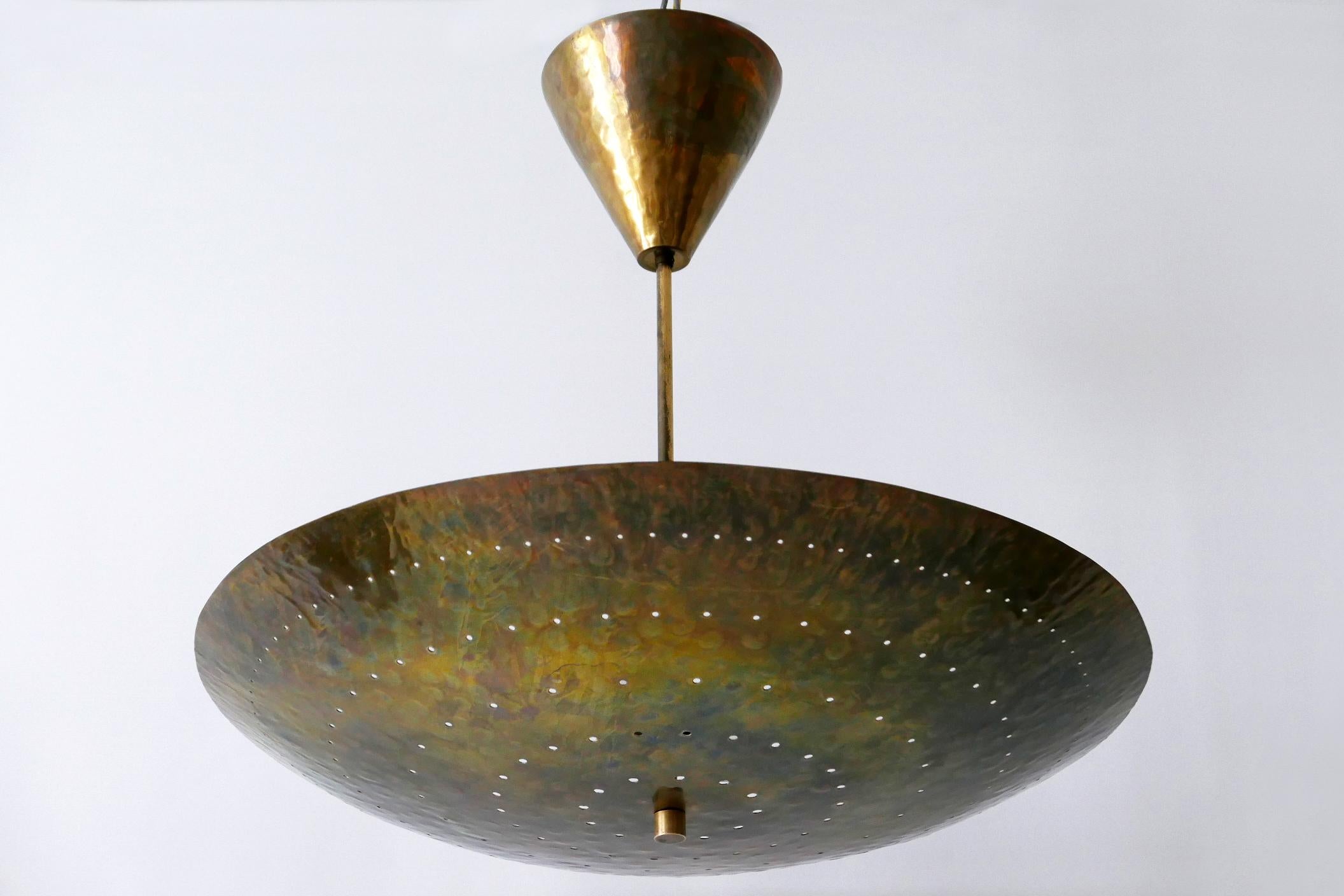 Huge Mid-Century Modern Perforated Brass Chandelier Pendant Lamp, 1950s, Germany 4