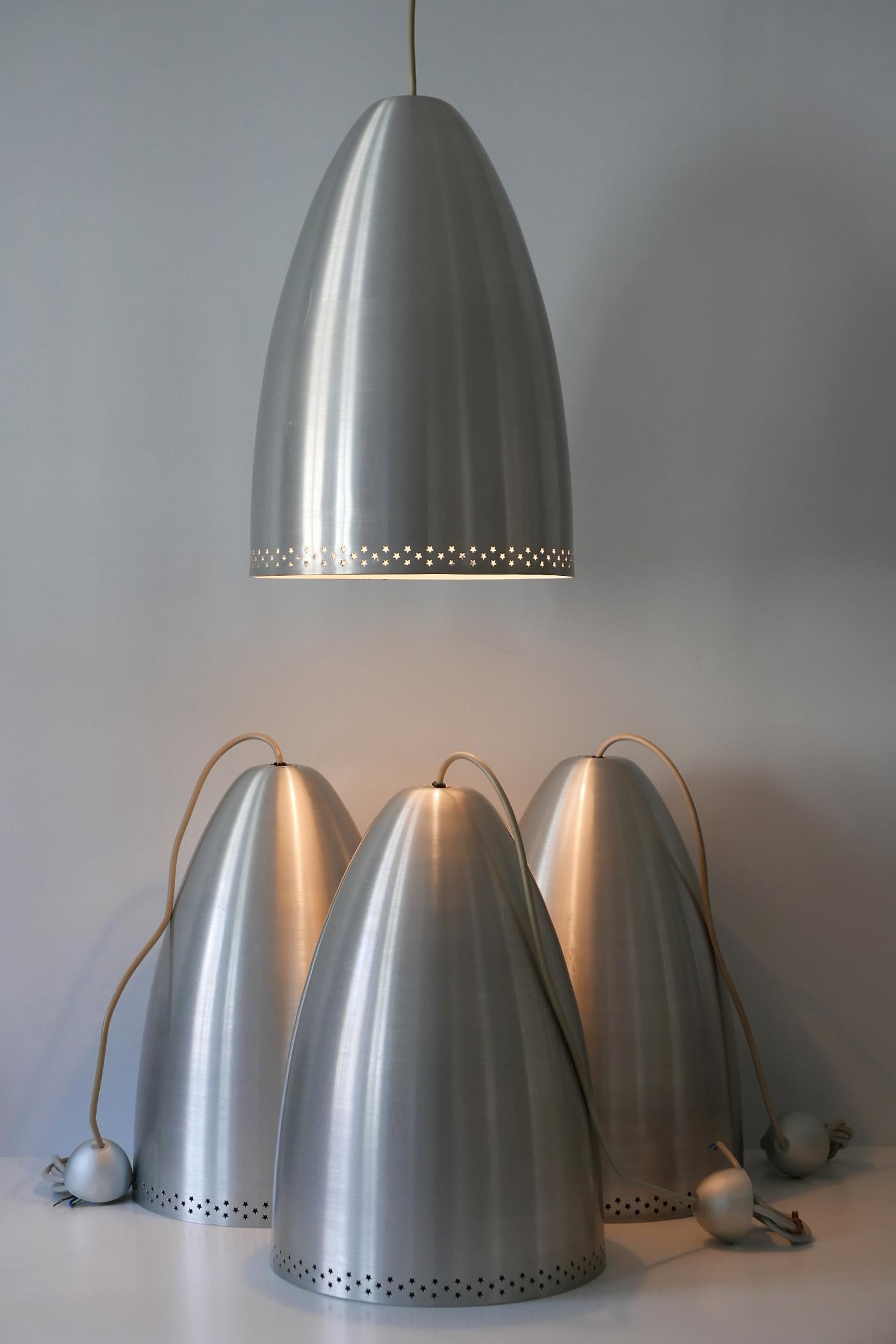 Huge Mid-Century Modern Perforated Solid Aluminum Pendant Lamps Germany 1970s For Sale 7