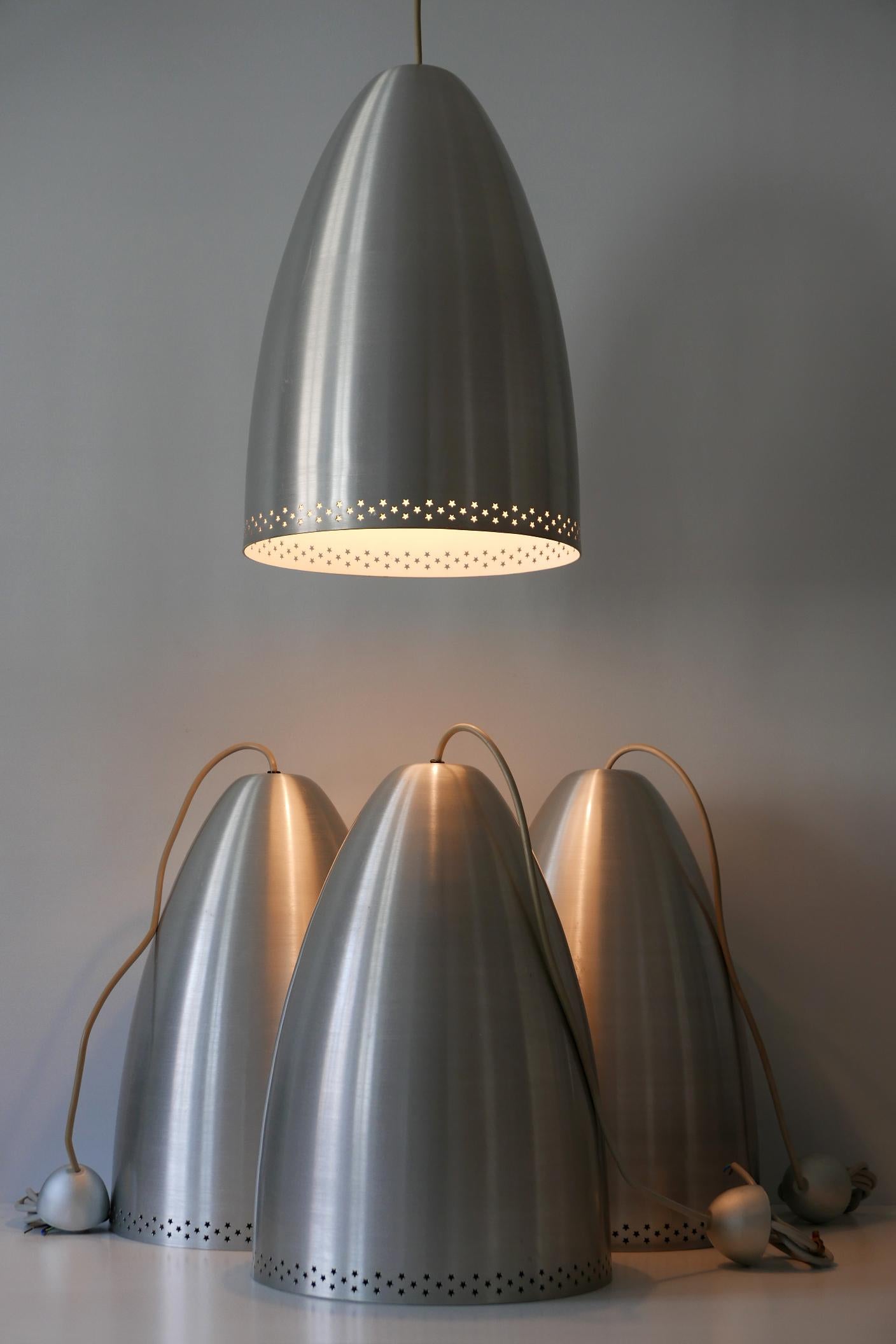 Huge Mid-Century Modern Perforated Solid Aluminum Pendant Lamps Germany 1970s For Sale 8