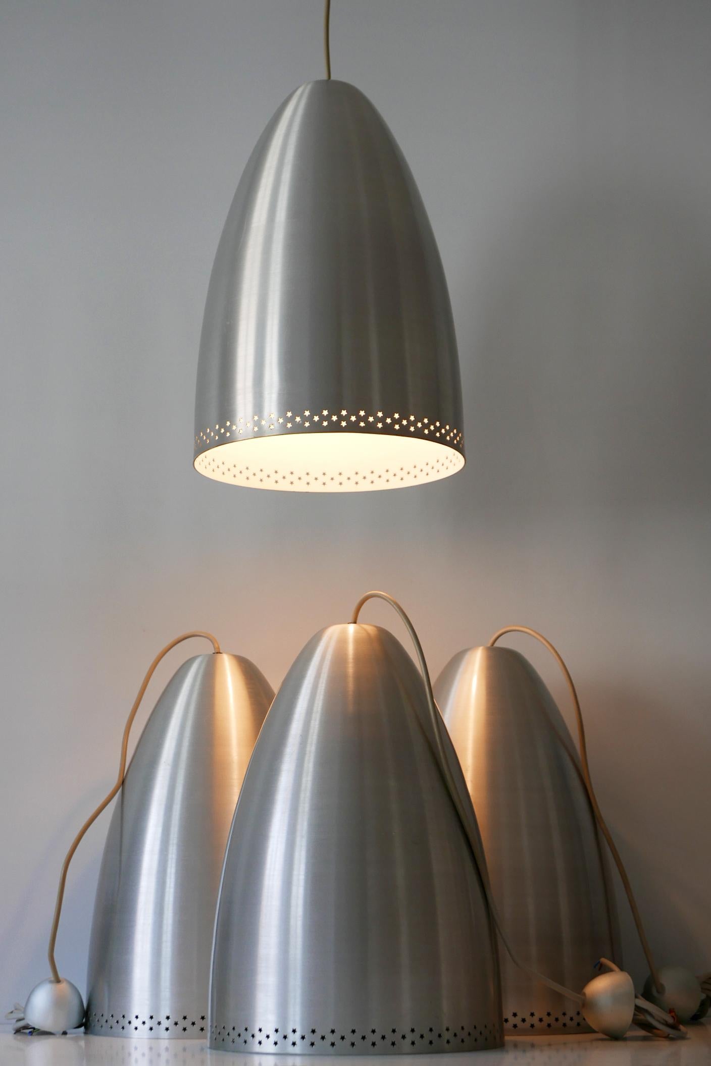 Huge Mid-Century Modern Perforated Solid Aluminum Pendant Lamps Germany 1970s In Good Condition For Sale In Munich, DE