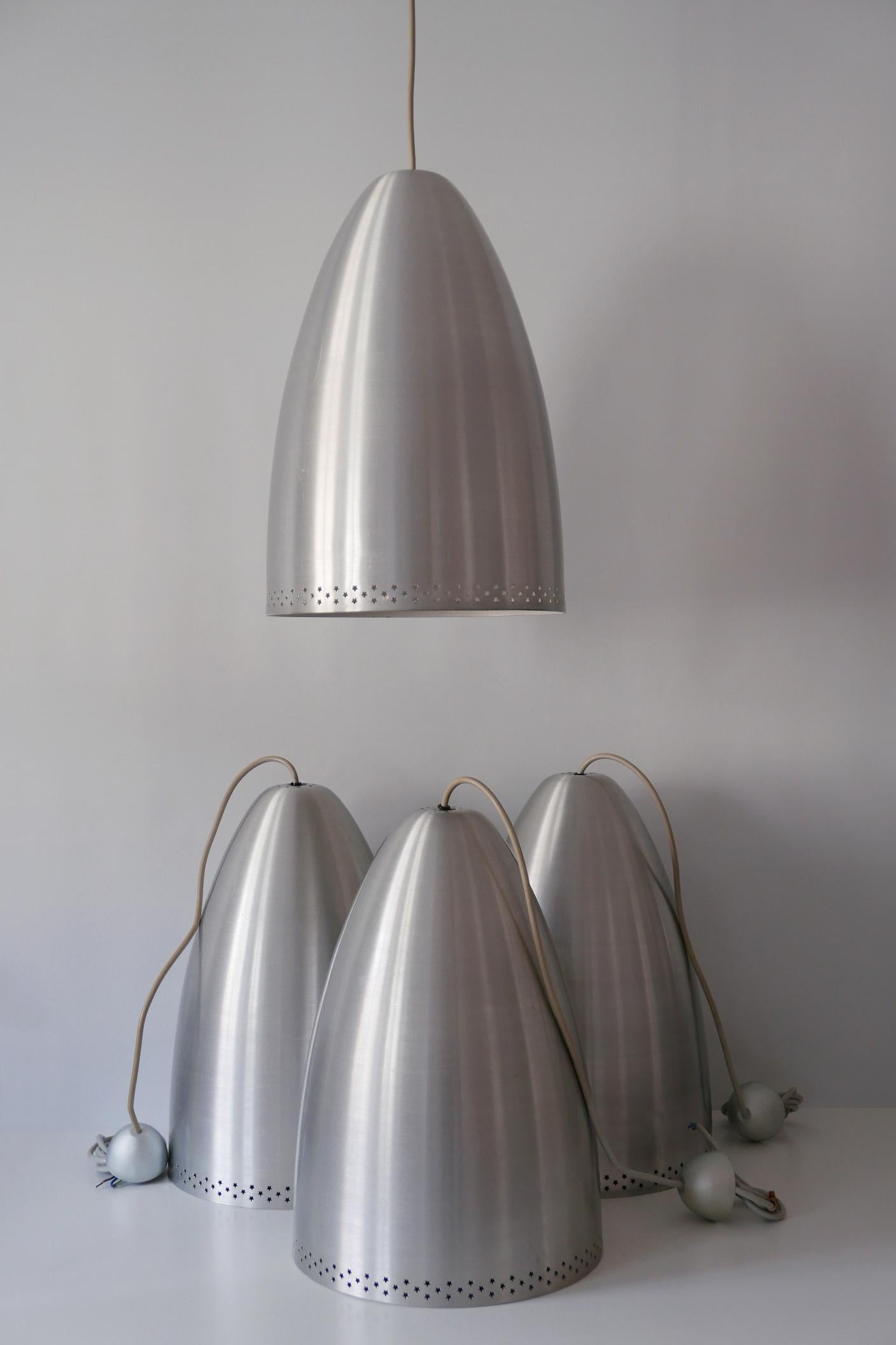 Late 20th Century Huge Mid-Century Modern Perforated Solid Aluminum Pendant Lamps Germany 1970s For Sale