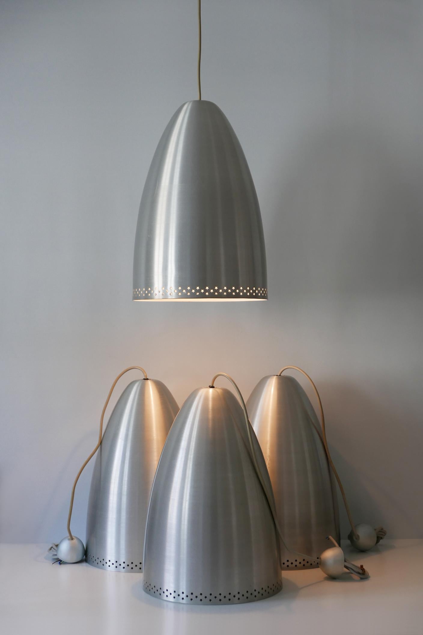 Huge Mid-Century Modern Perforated Solid Aluminum Pendant Lamps Germany 1970s For Sale 1