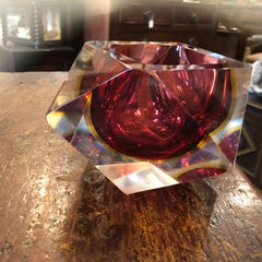 Huge Mid-Century Modern Pink and Yellow Murano Glass Ashtray by Seguso