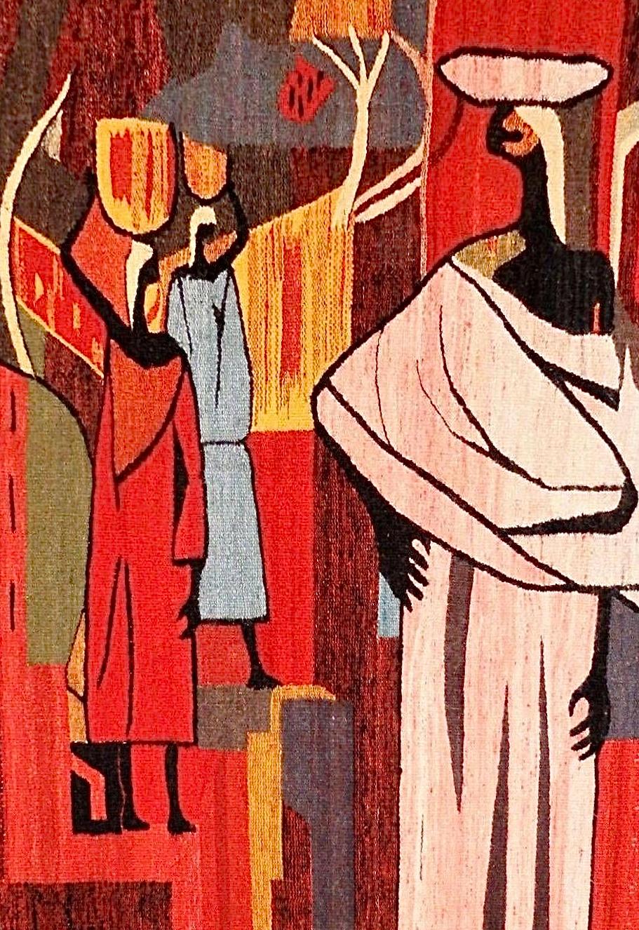 Mid-Century Modern Huge Mid Century Modern Setsoto Handwoven African Royal Family Wall Tapestry For Sale