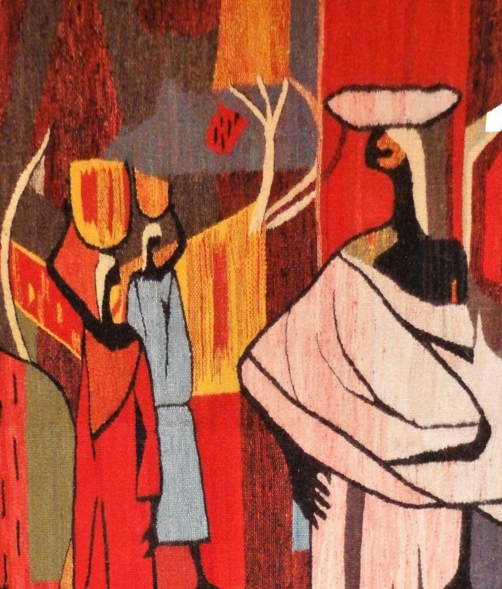 Huge Mid Century Modern Setsoto Handwoven African Royal Family Wall Tapestry In Good Condition For Sale In St.Petersburg, FL
