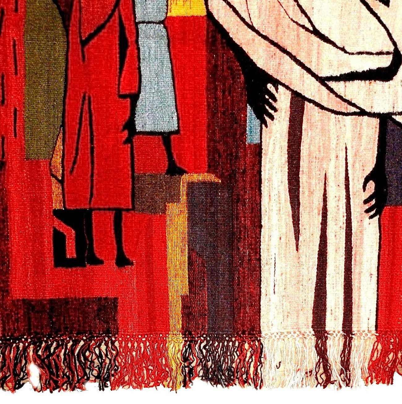20th Century Huge Mid Century Modern Setsoto Handwoven African Royal Family Wall Tapestry For Sale