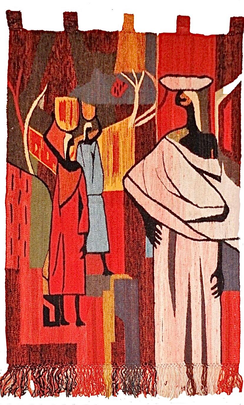 Wool Huge Mid Century Modern Setsoto Handwoven African Royal Family Wall Tapestry For Sale