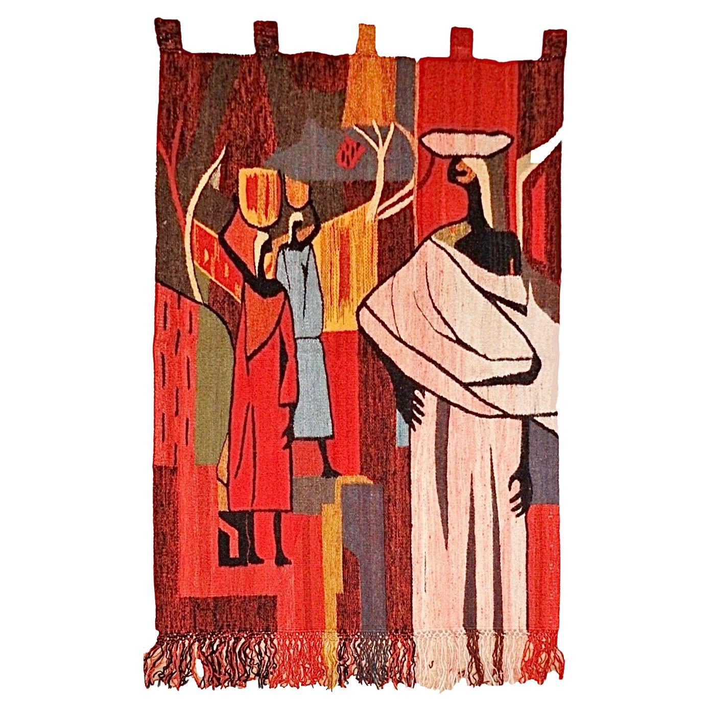 Huge Mid Century Modern Setsoto Handwoven African Royal Family Wall Tapestry For Sale