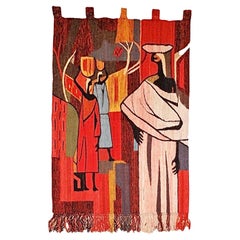 Huge Mid Century Modern Setsoto Handwoven African Royal Family Wall Tapestry