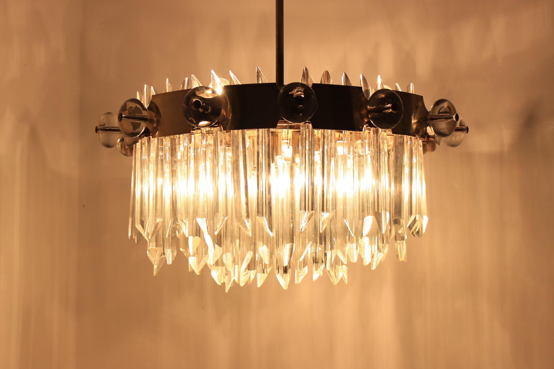 Czech Huge Mid Century Ring Crystal Chandelier, Bakalowits, Lobmeyr, 1950s.  For Sale