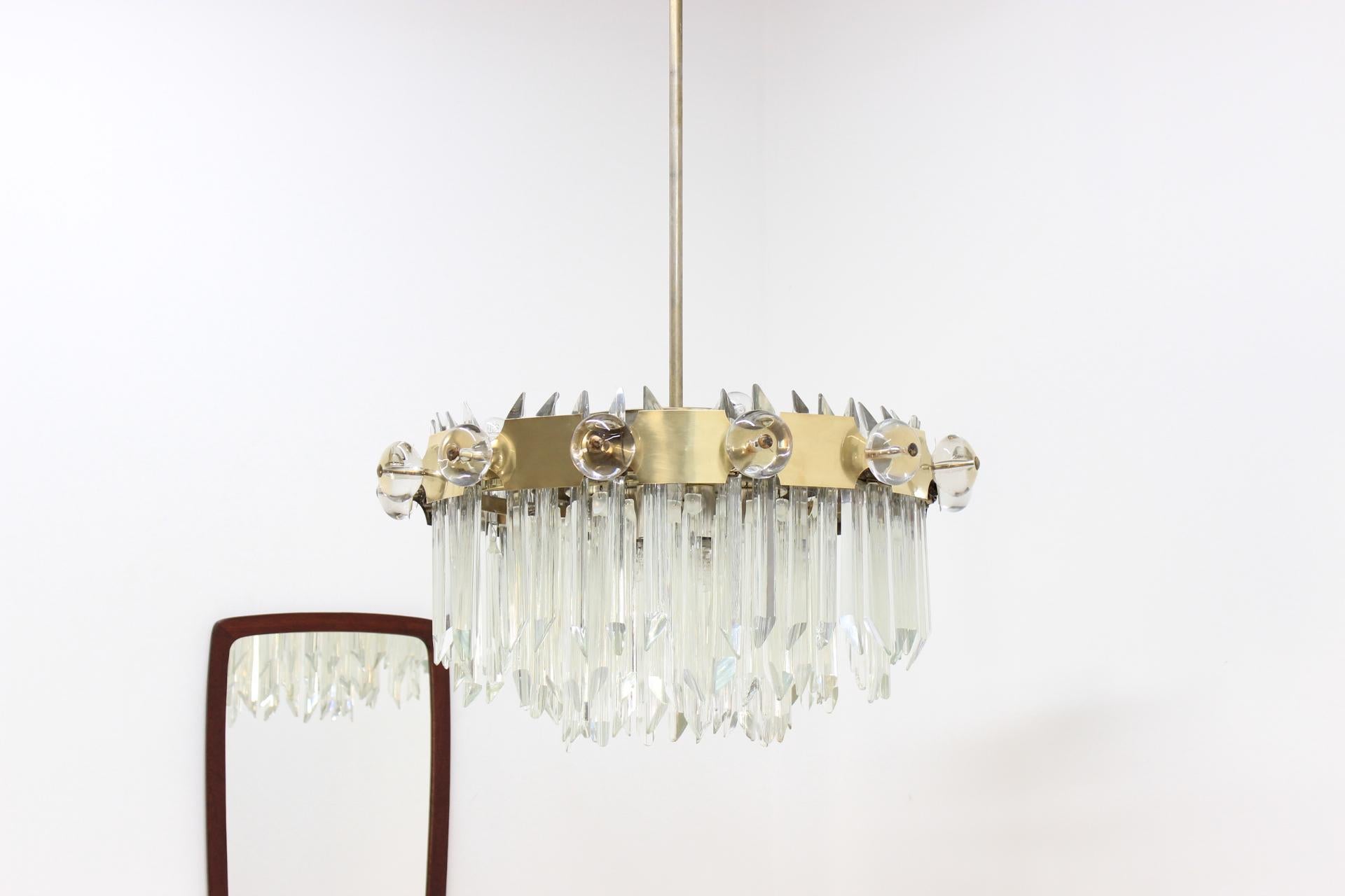 Huge Mid Century Ring Crystal Chandelier, Bakalowits, Lobmeyr, 1950s.  In Fair Condition For Sale In Praha, CZ