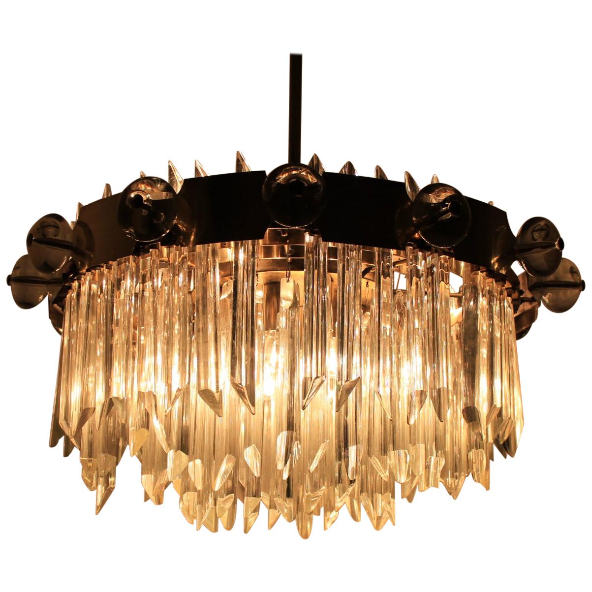 Huge Mid Century Ring Crystal Chandelier, Bakalowits, Lobmeyr, 1950s.  For Sale