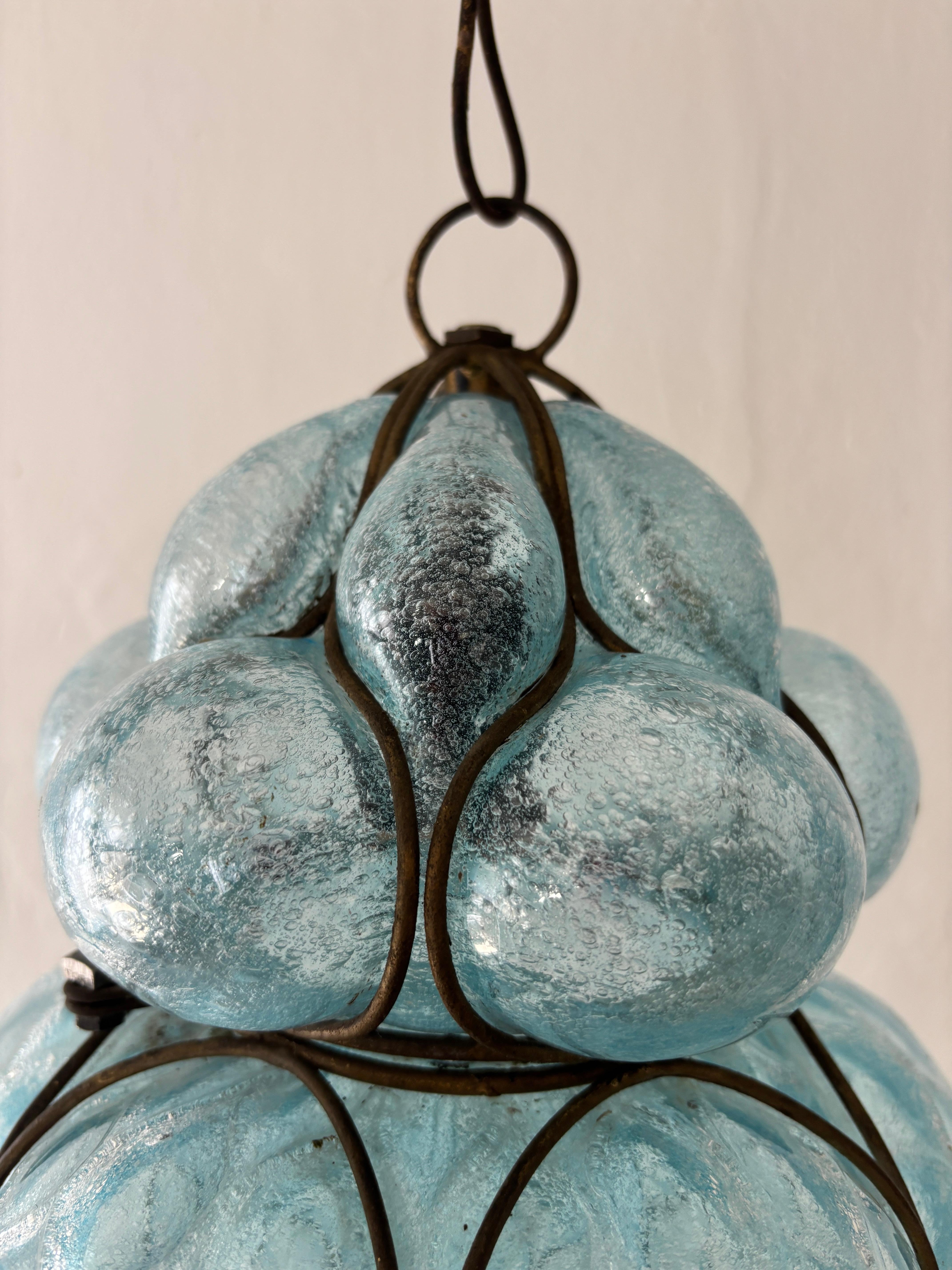 Mid-Century Modern Huge Mid-Century Seguso Murano Blue Aqua Blown Bubble Lantern Chandelier Rare For Sale