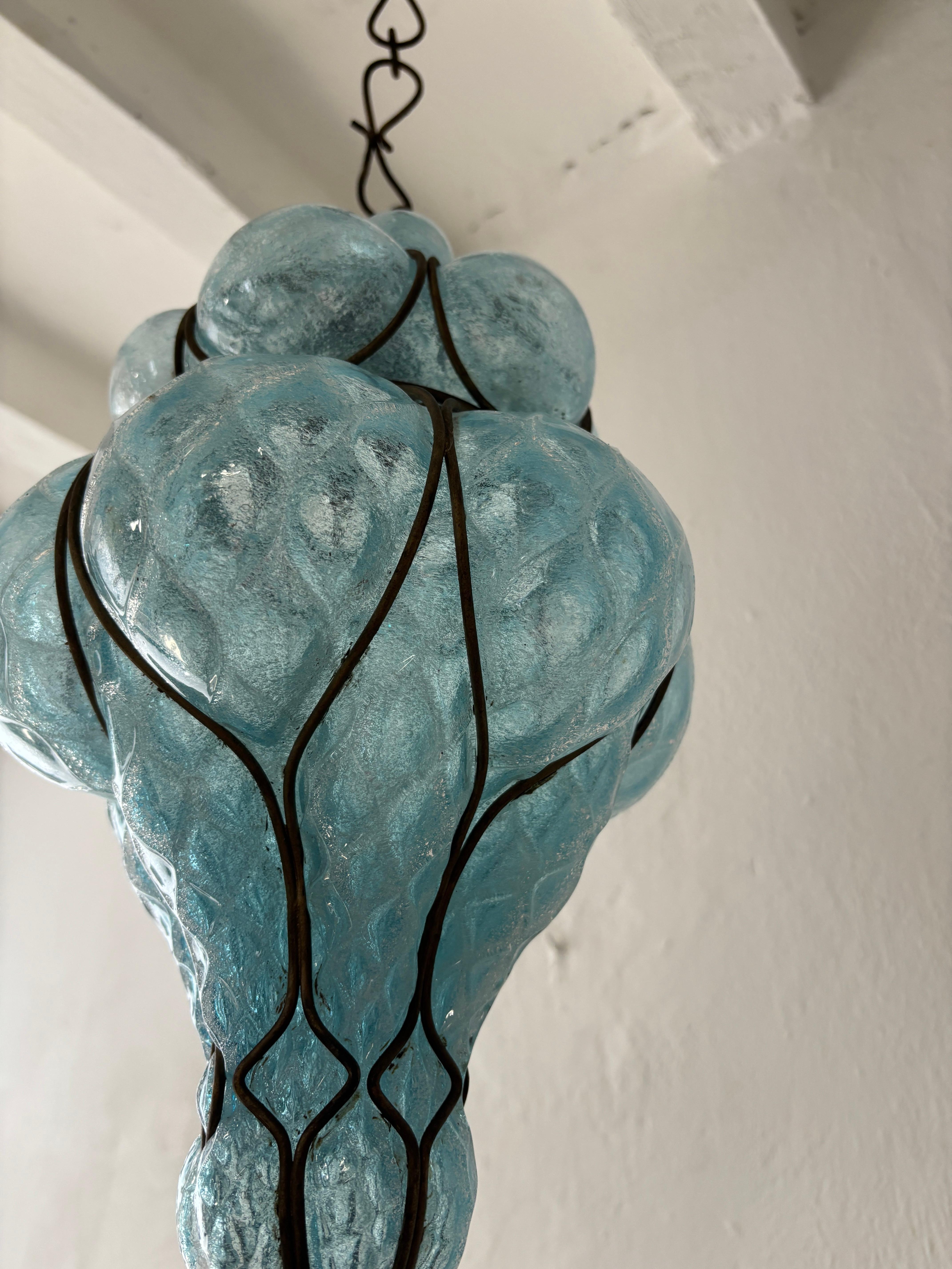 Mid-20th Century Huge Mid-Century Seguso Murano Blue Aqua Blown Bubble Lantern Chandelier Rare For Sale