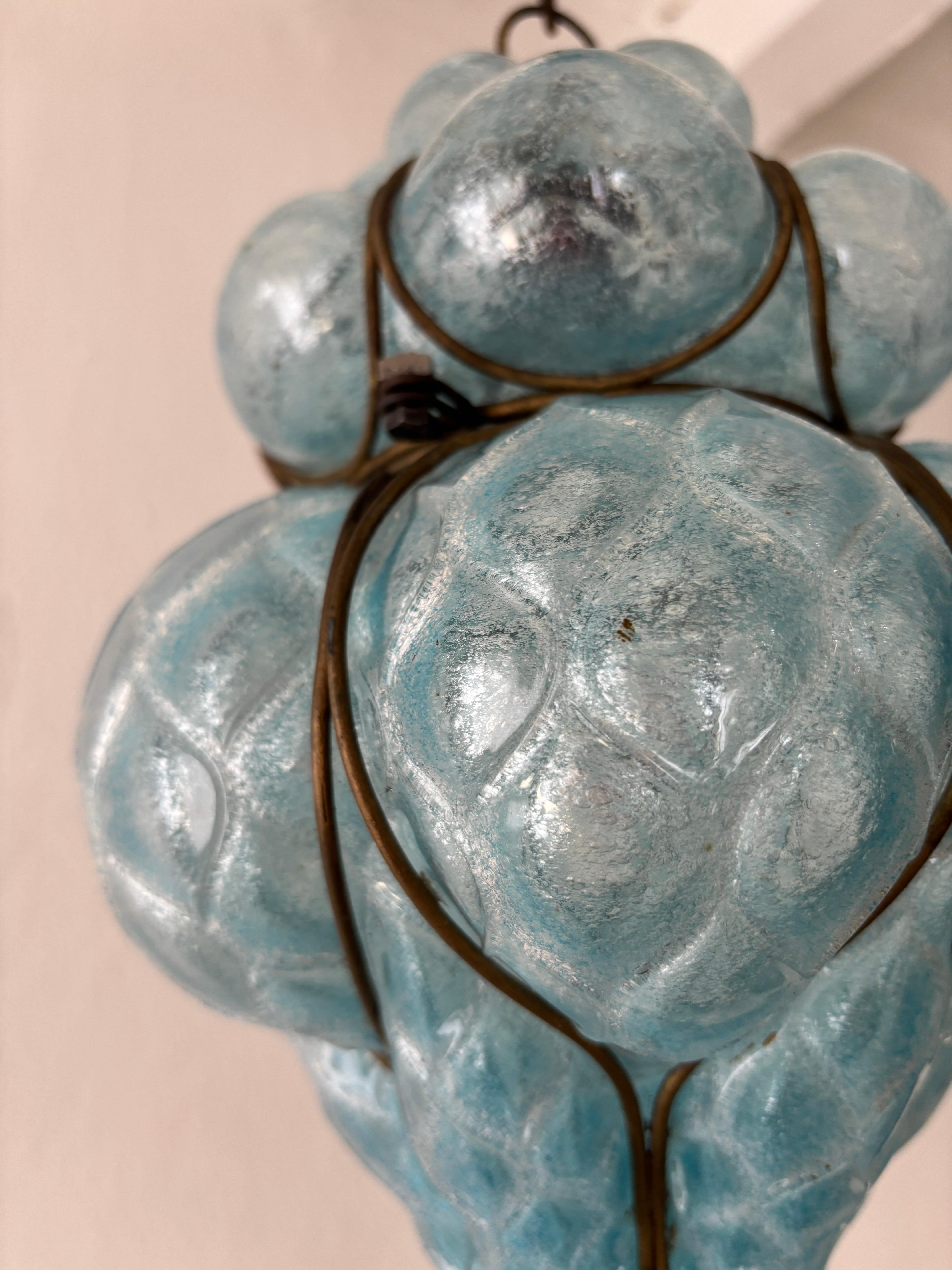 Huge Mid-Century Seguso Murano Blue Aqua Blown Bubble Lantern Chandelier Rare For Sale 2