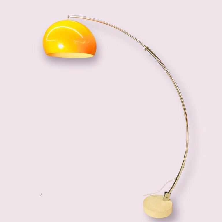 Huge MidCentury, Space Age Floor Lamp with an Orange Hood For Sale at
