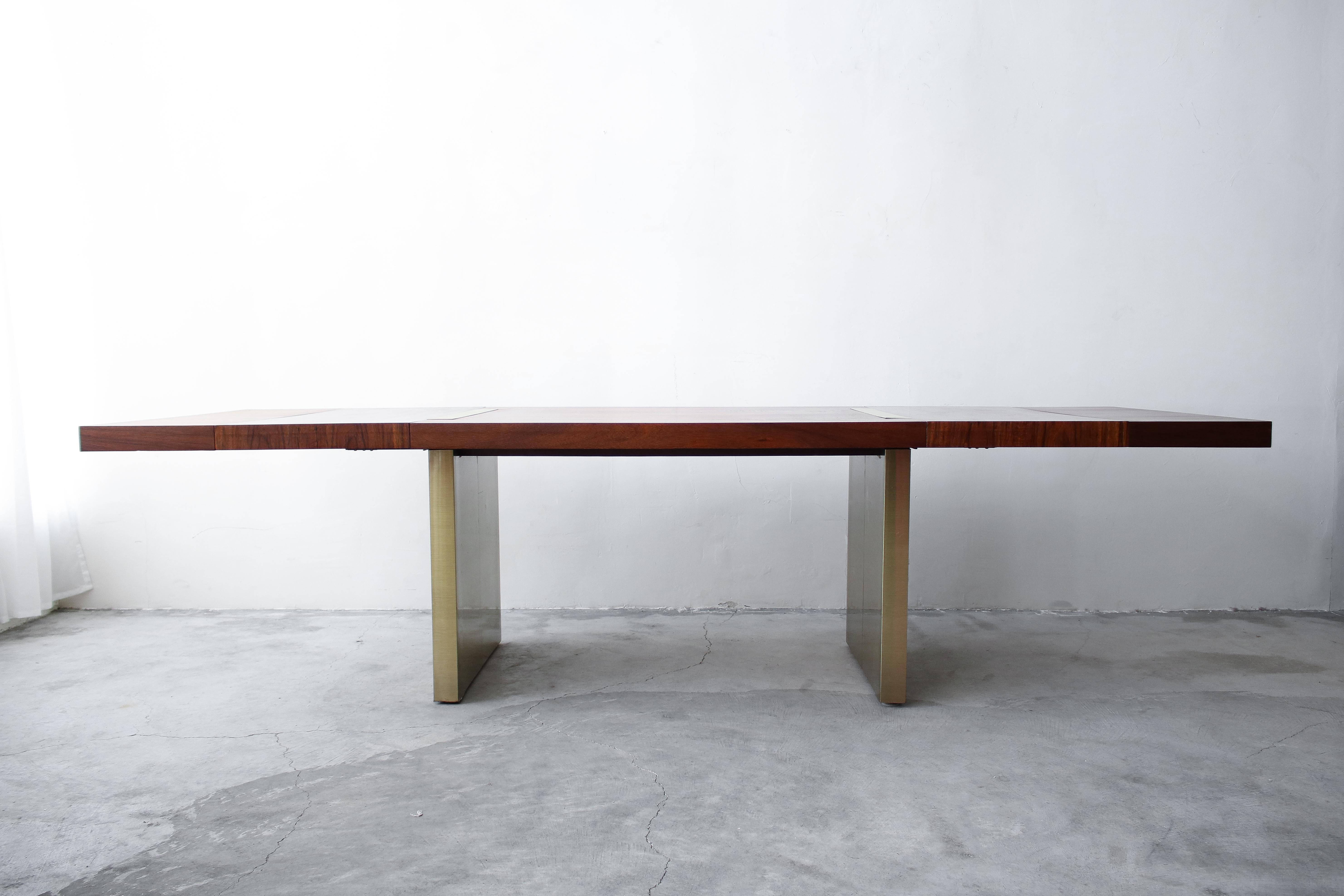 Mid-Century Modern Huge Midcentury Walnut and Brushed Brass Extension Dining Table