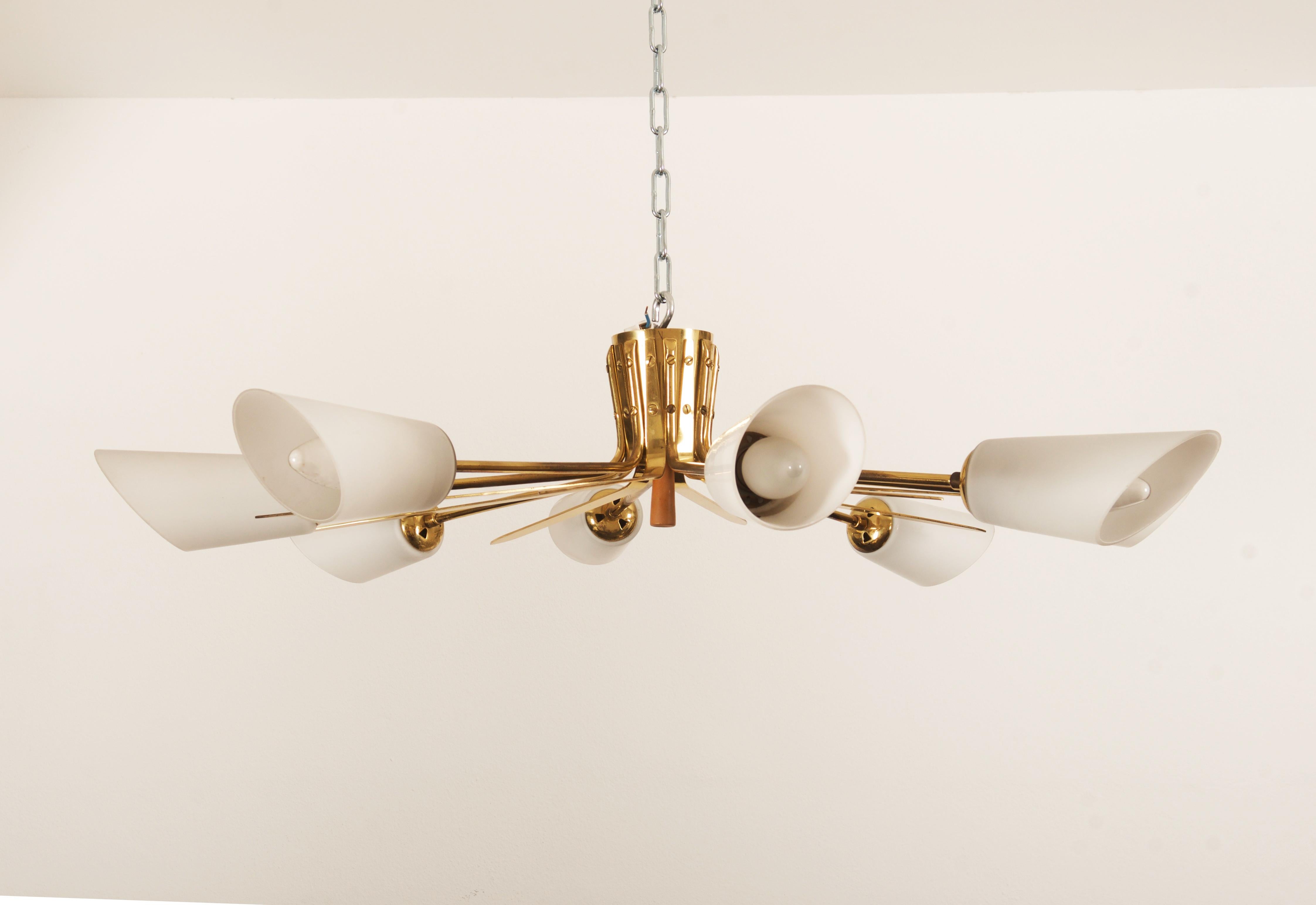 Huge Midcentury Brass Flush Mount Chandelier by Rupert Nikoll 3