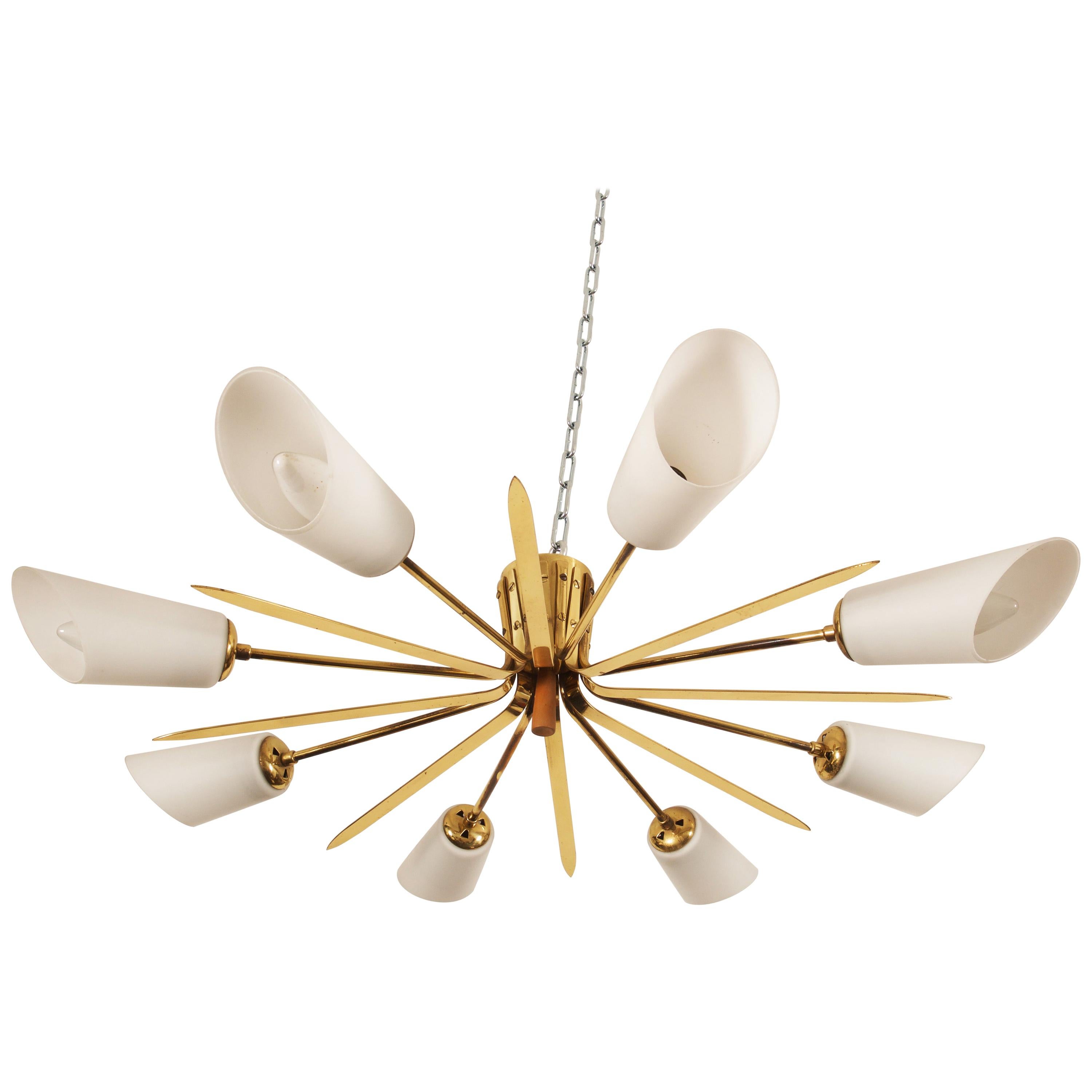 Huge Midcentury Brass Flush Mount Chandelier by Rupert Nikoll