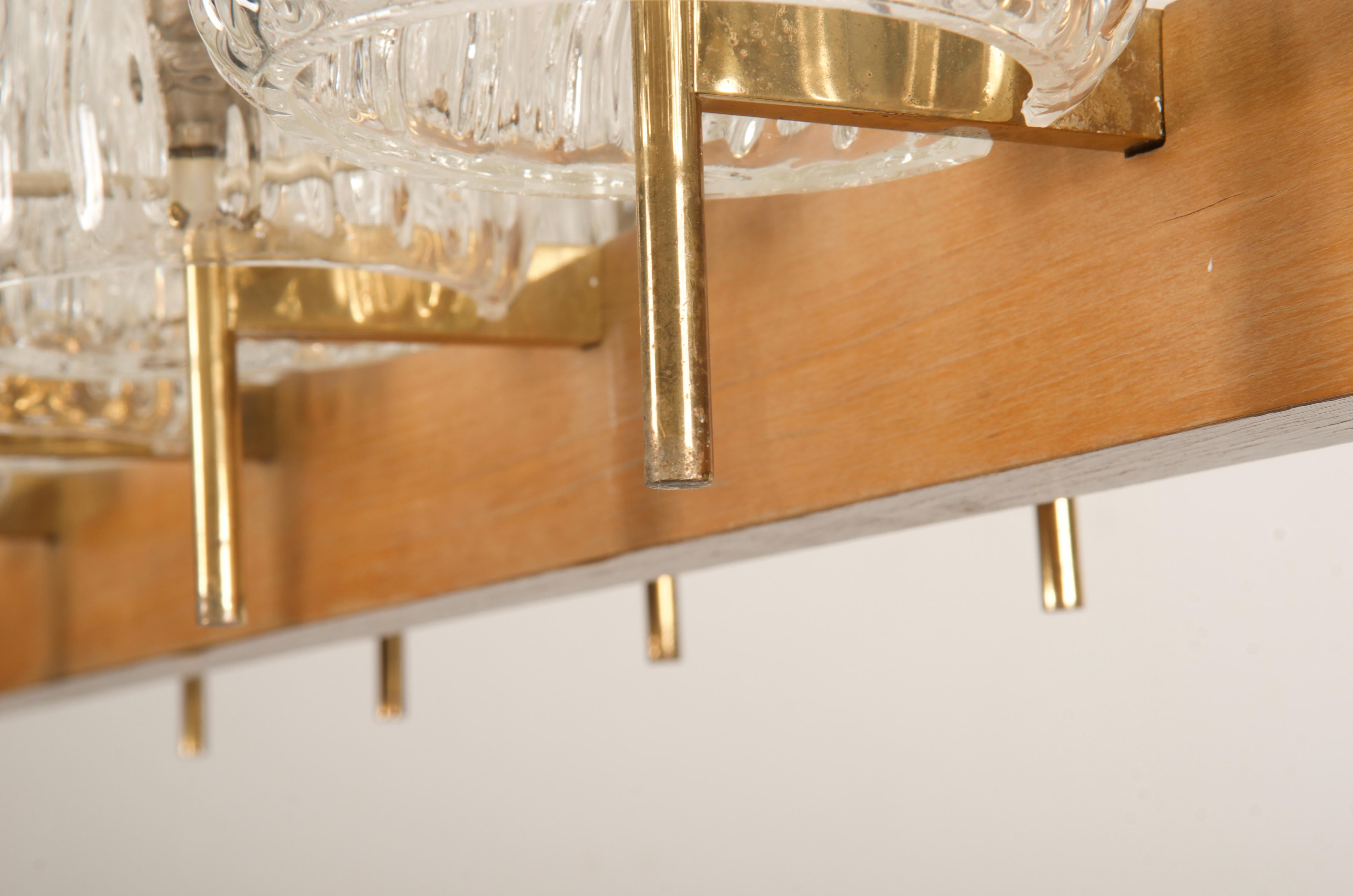 Huge Midcentury Brass/Teak Chandelier by Rupert Nikoll For Sale 2