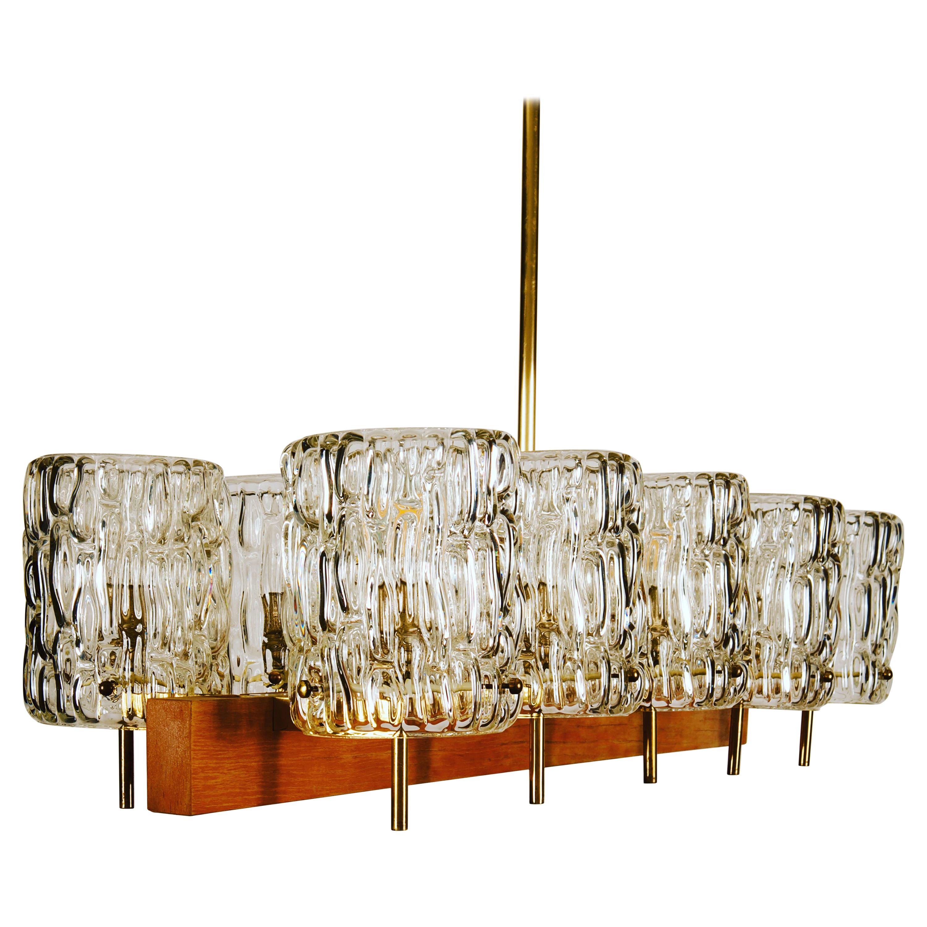 Huge Midcentury Brass/Teak Chandelier by Rupert Nikoll For Sale