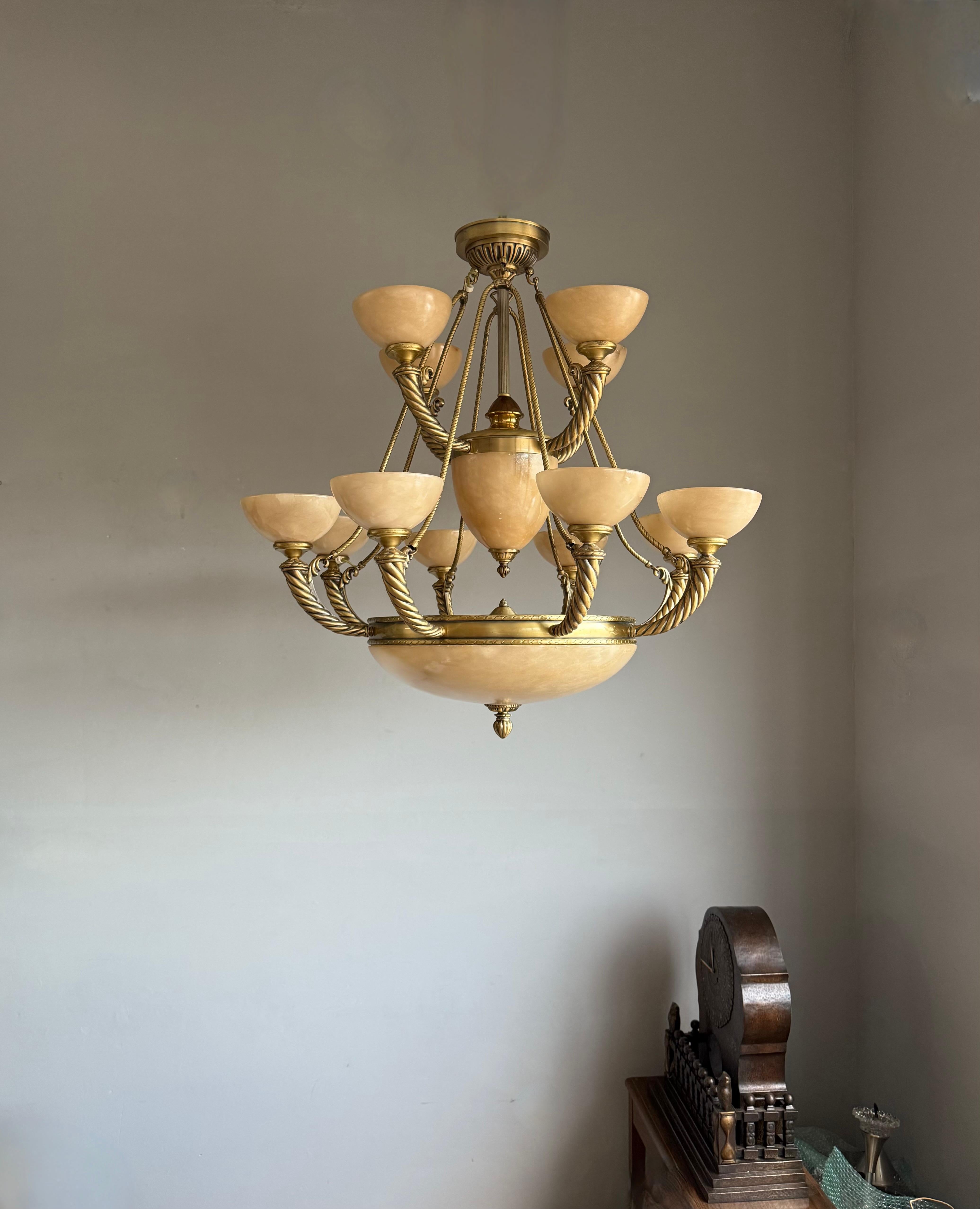 Grand Midcentury Era Alabaster & Bronze Fountain of Shades Chandelier 1970s For Sale 4