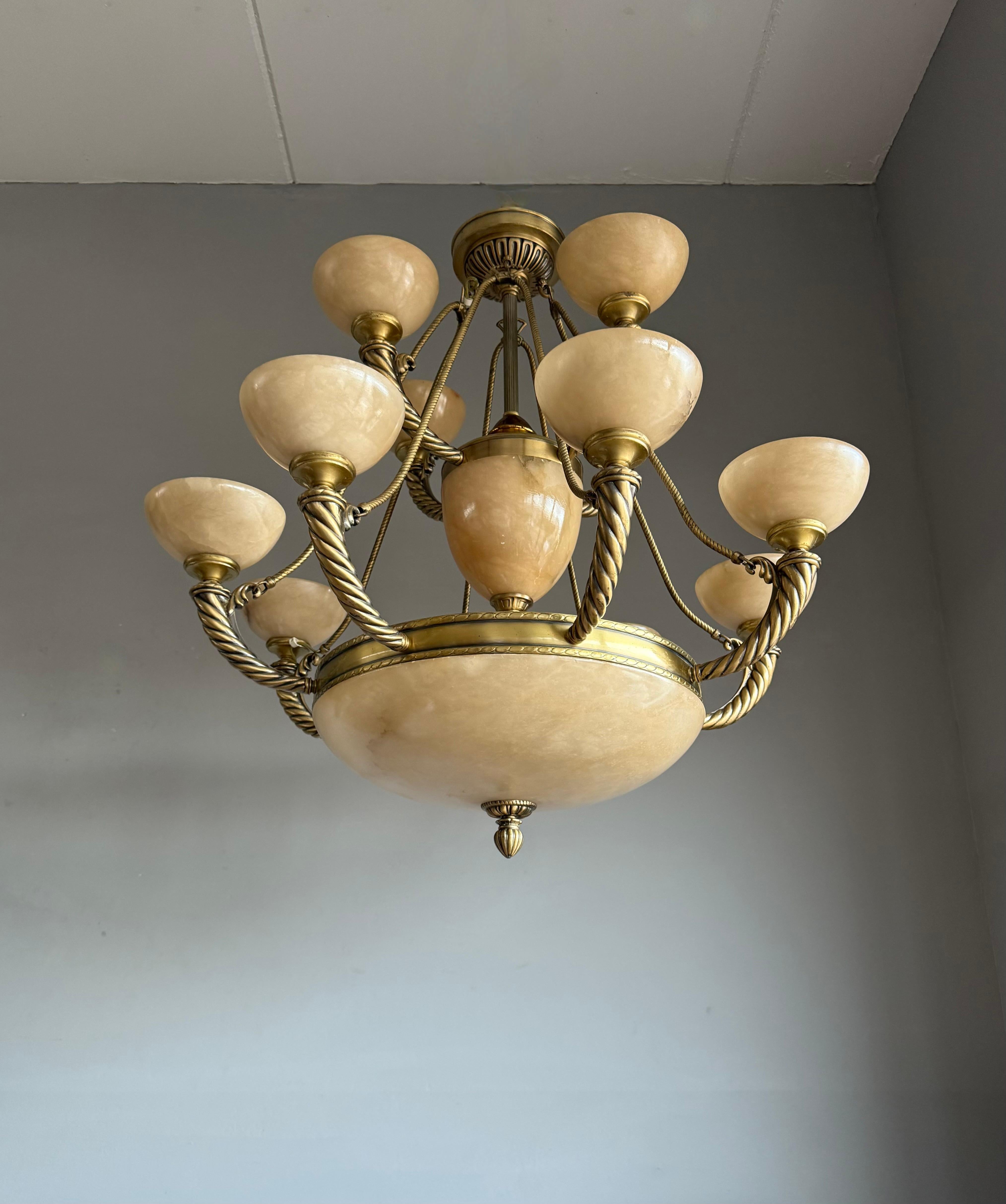 Grand Midcentury Era Alabaster & Bronze Fountain of Shades Chandelier 1970s For Sale 5