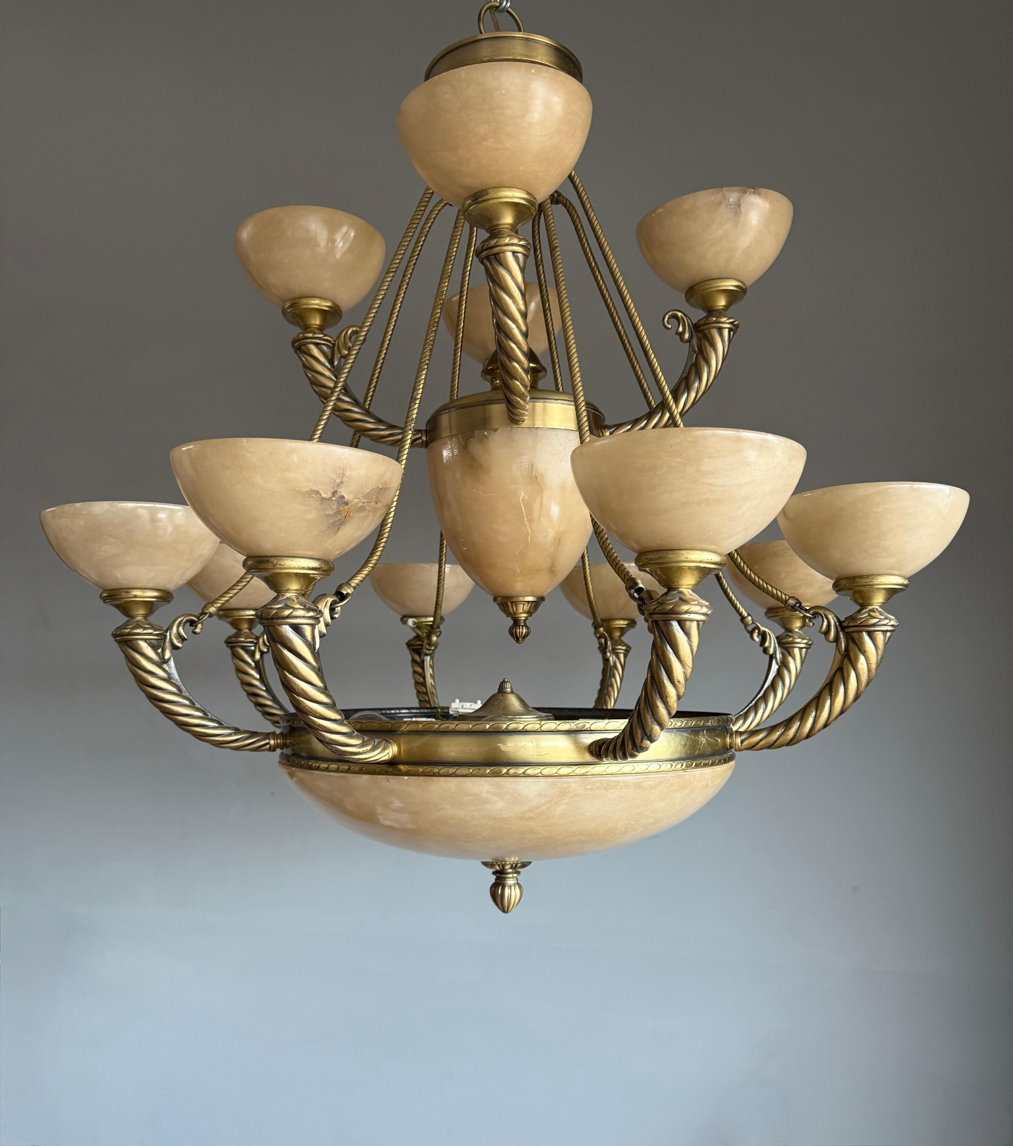 Grand Midcentury Era Alabaster & Bronze Fountain of Shades Chandelier 1970s For Sale 6