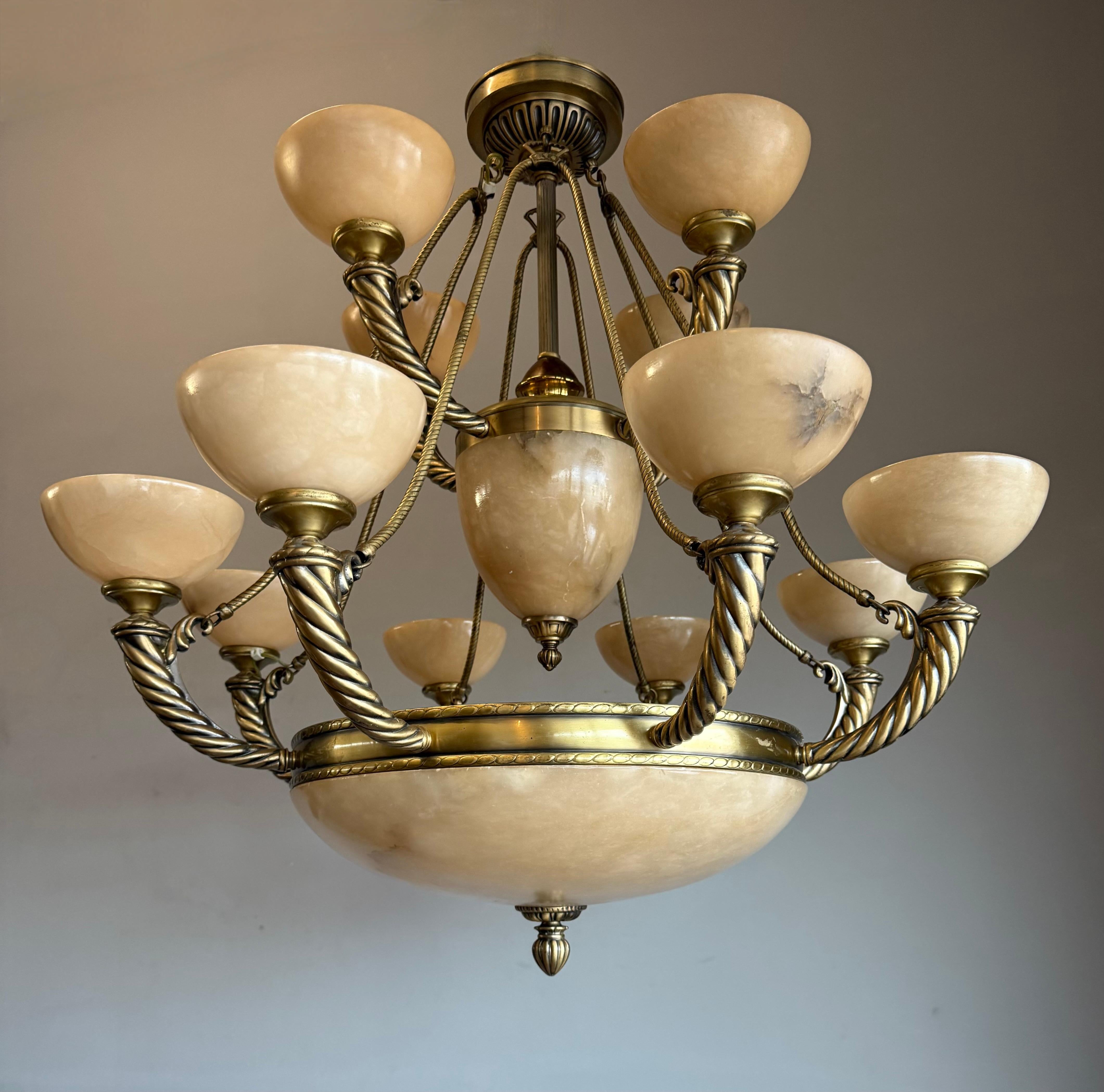 Grand Midcentury Era Alabaster & Bronze Fountain of Shades Chandelier 1970s For Sale 12