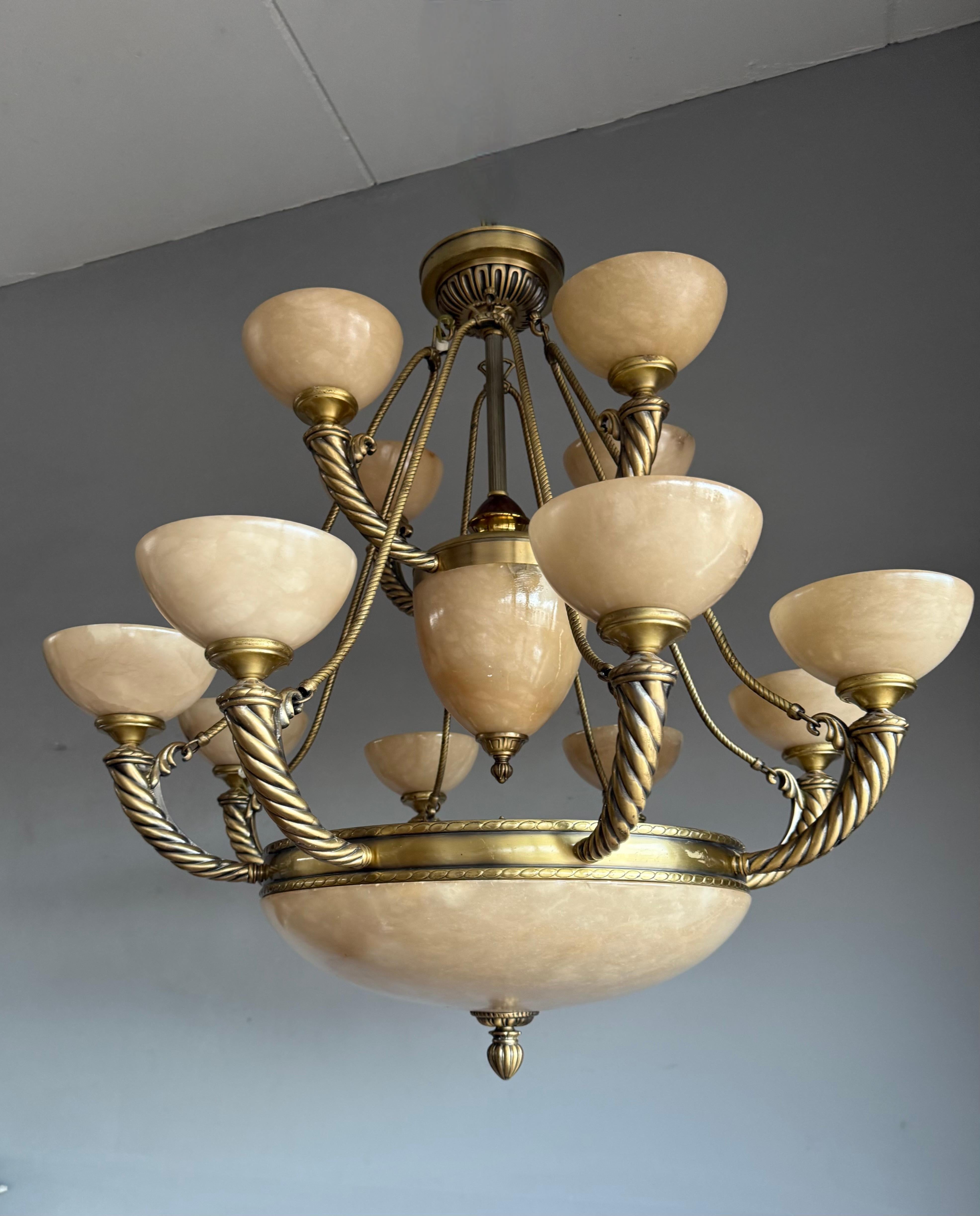 Mid-Century Modern Grand Midcentury Era Alabaster & Bronze Fountain of Shades Chandelier 1970s For Sale