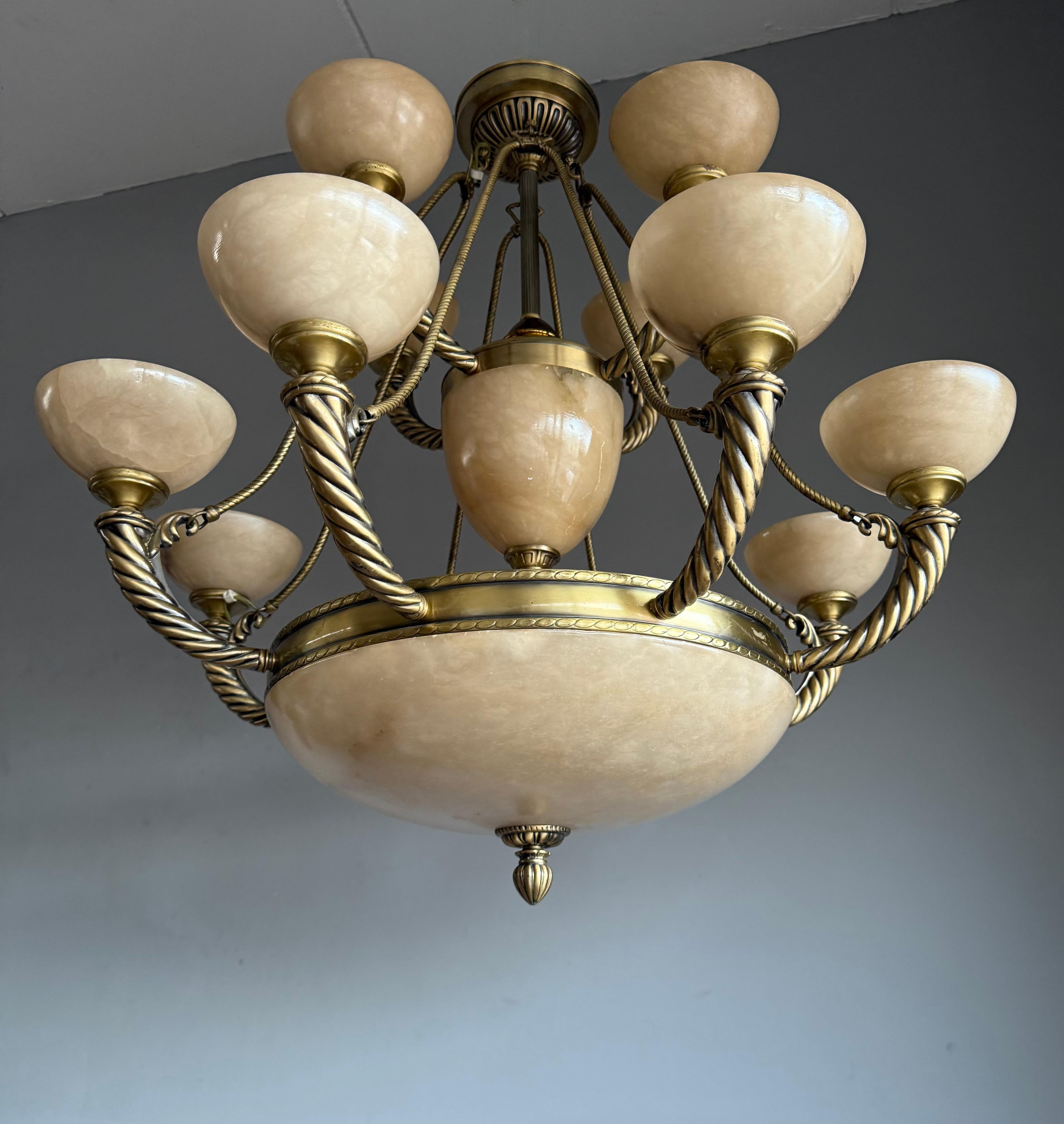 Hand-Carved Grand Midcentury Era Alabaster & Bronze Fountain of Shades Chandelier 1970s For Sale