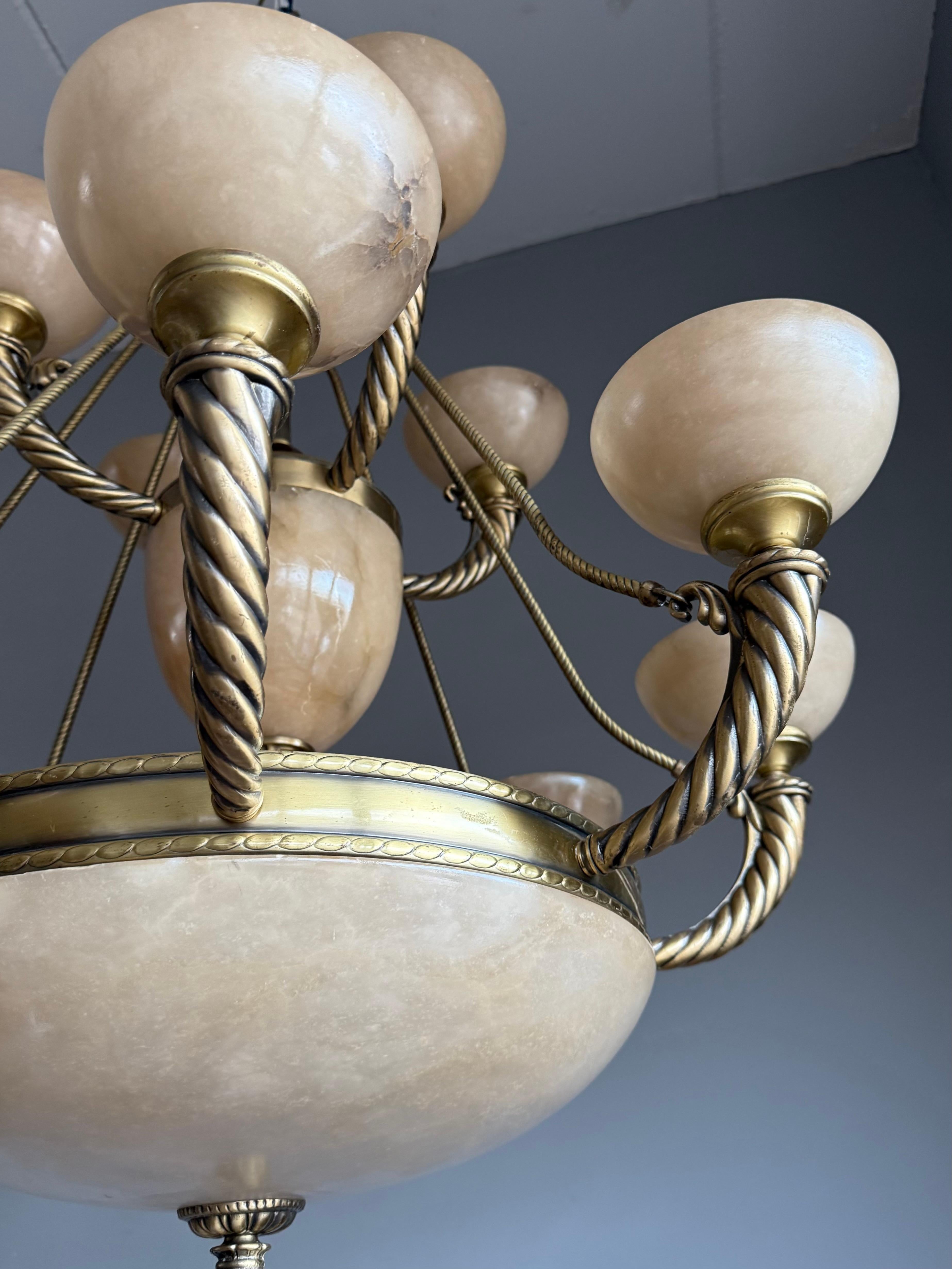 Grand Midcentury Era Alabaster & Bronze Fountain of Shades Chandelier 1970s In Good Condition For Sale In Lisse, NL